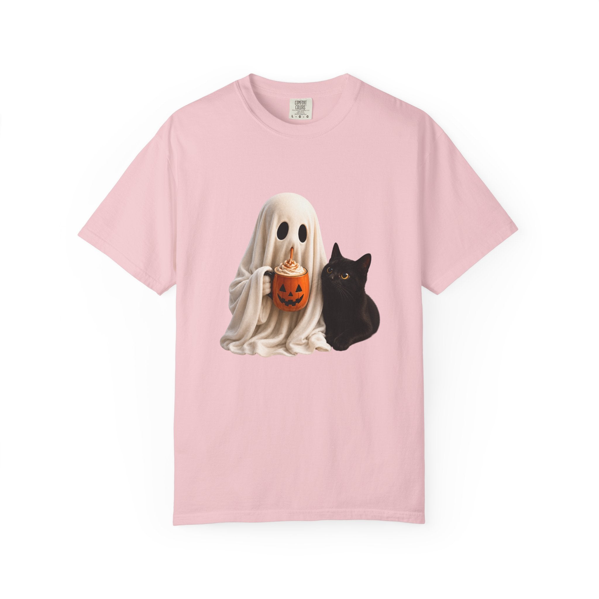 Halloween Ghost & Black Cat T-Shirt — Cute Trick-or-Treat Pumpkin Tee