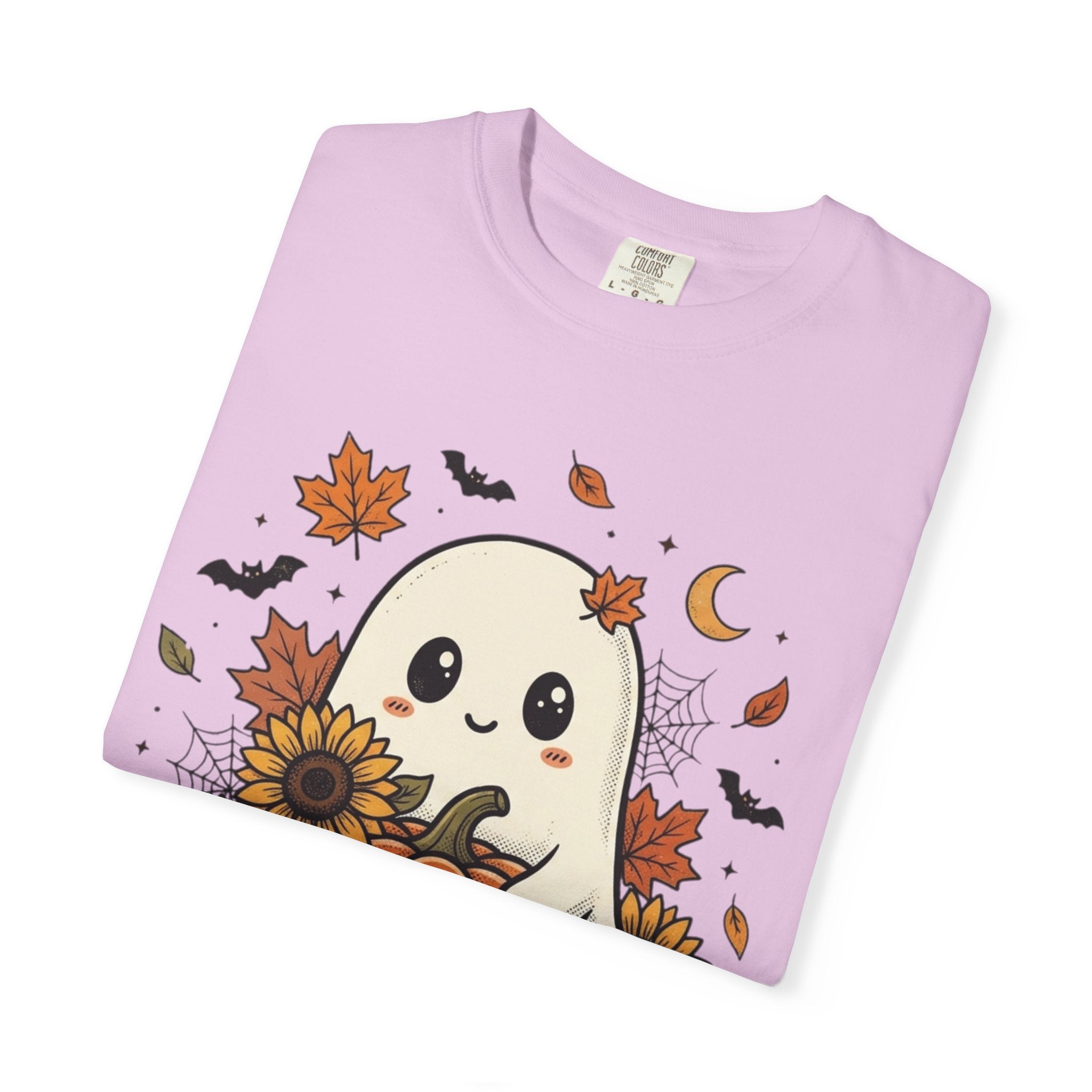 Cute Ghost Pumpkin Halloween T-Shirt — Sunflowers & Jack-O'-Lantern Tee