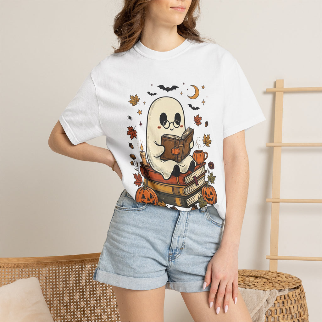 Ghost Reading Halloween T-Shirt – Cute Spooky Pumpkin & Books Tee