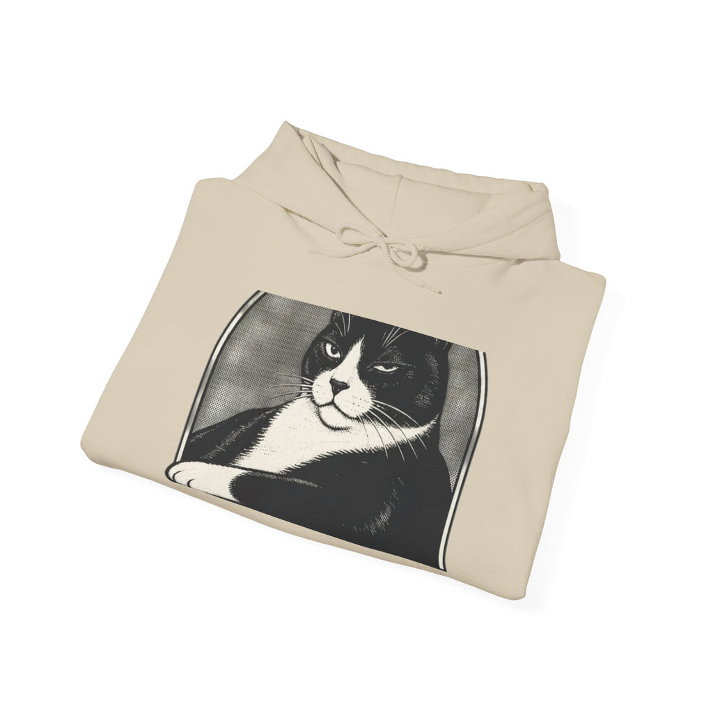Tuxedo Cat Hoodie — Retro Black & White Cat Art Pullover