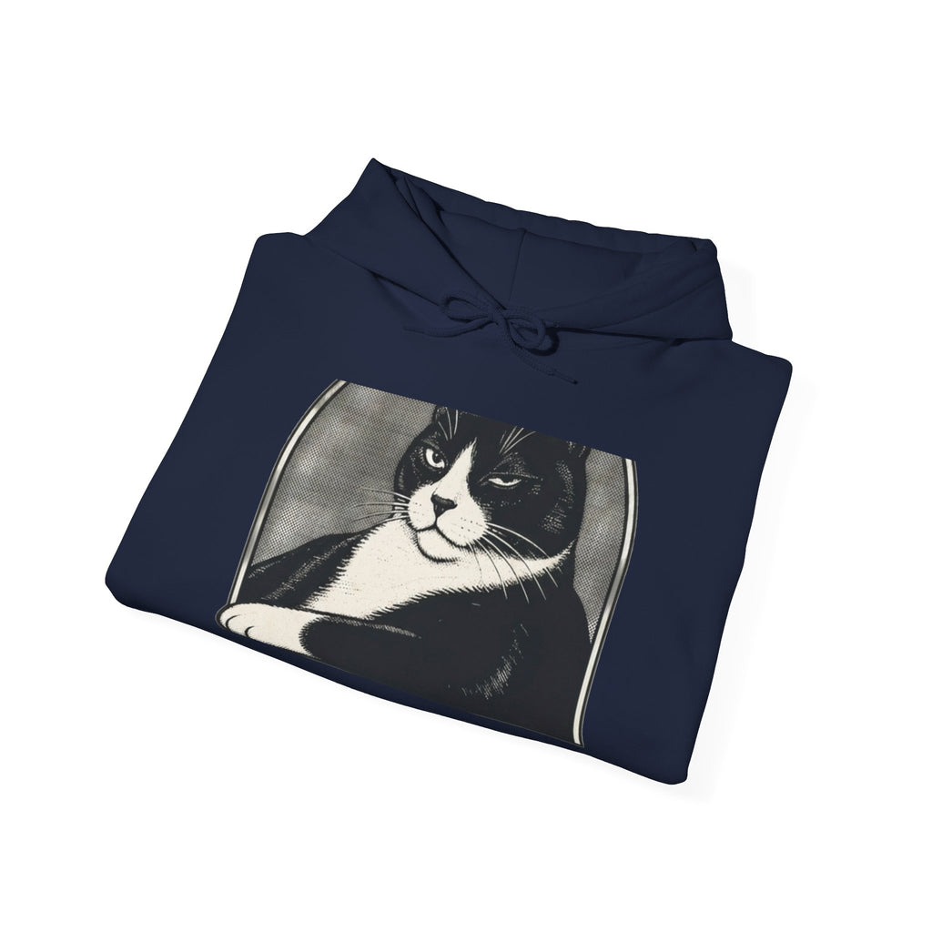 Tuxedo Cat Hoodie — Retro Black & White Cat Art Pullover