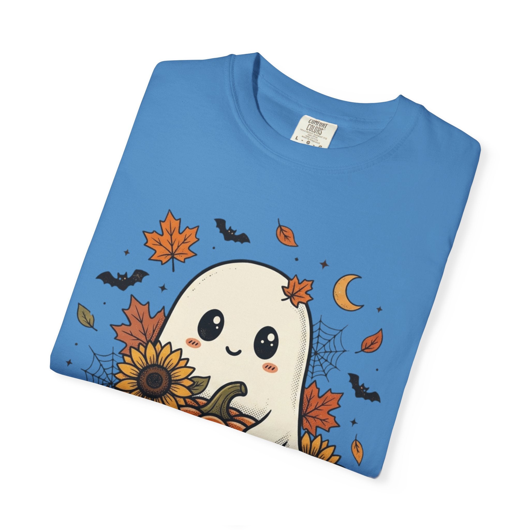 Cute Ghost Pumpkin Halloween T-Shirt — Sunflowers & Jack-O'-Lantern Tee