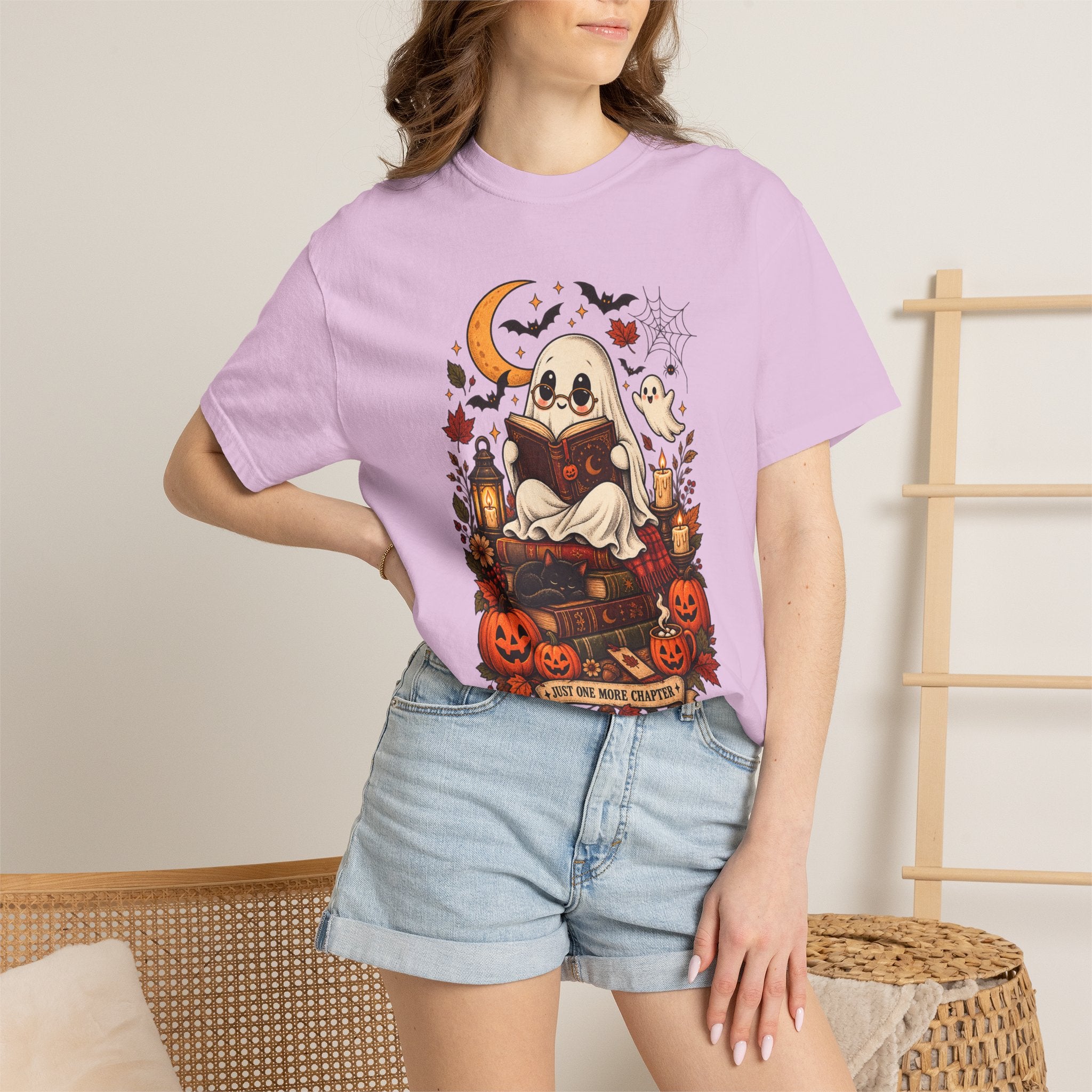 Halloween Ghost Reading T-Shirt — Cute Spooky Pumpkin & Bats Tee