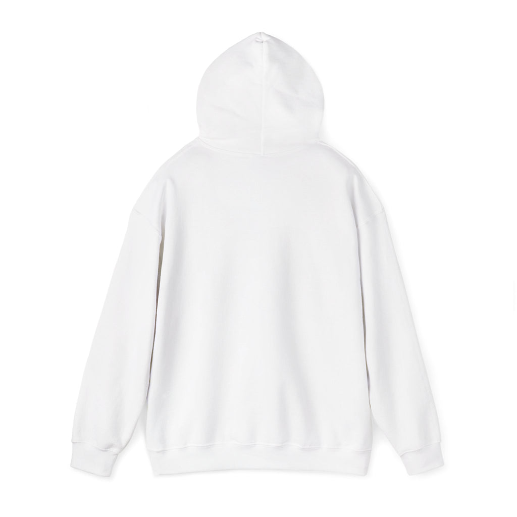White hoodie back view, plain design for custom cat Halloween shirts or cat lover gifts