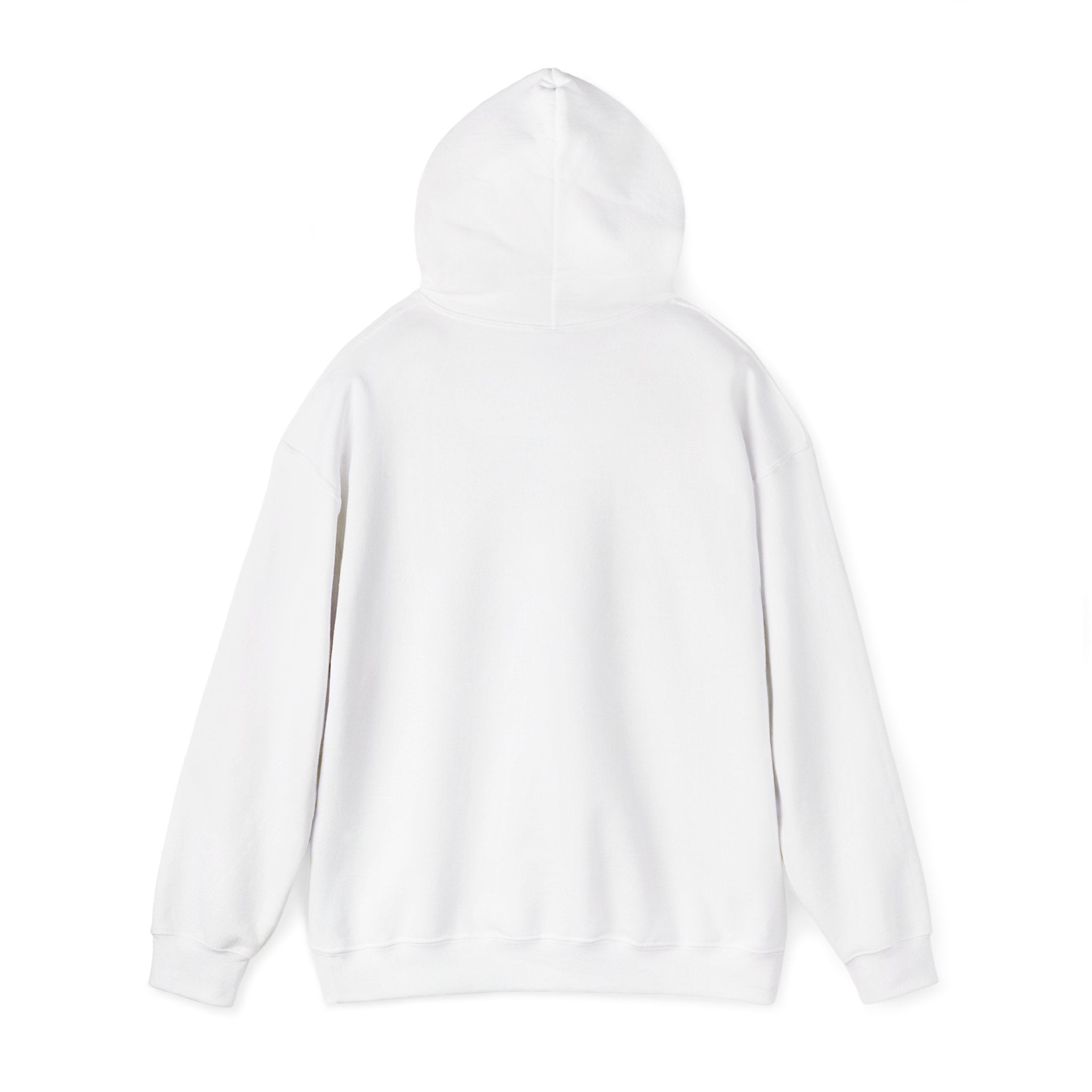 White hoodie back view, plain design for custom cat Halloween shirts or cat lover gifts