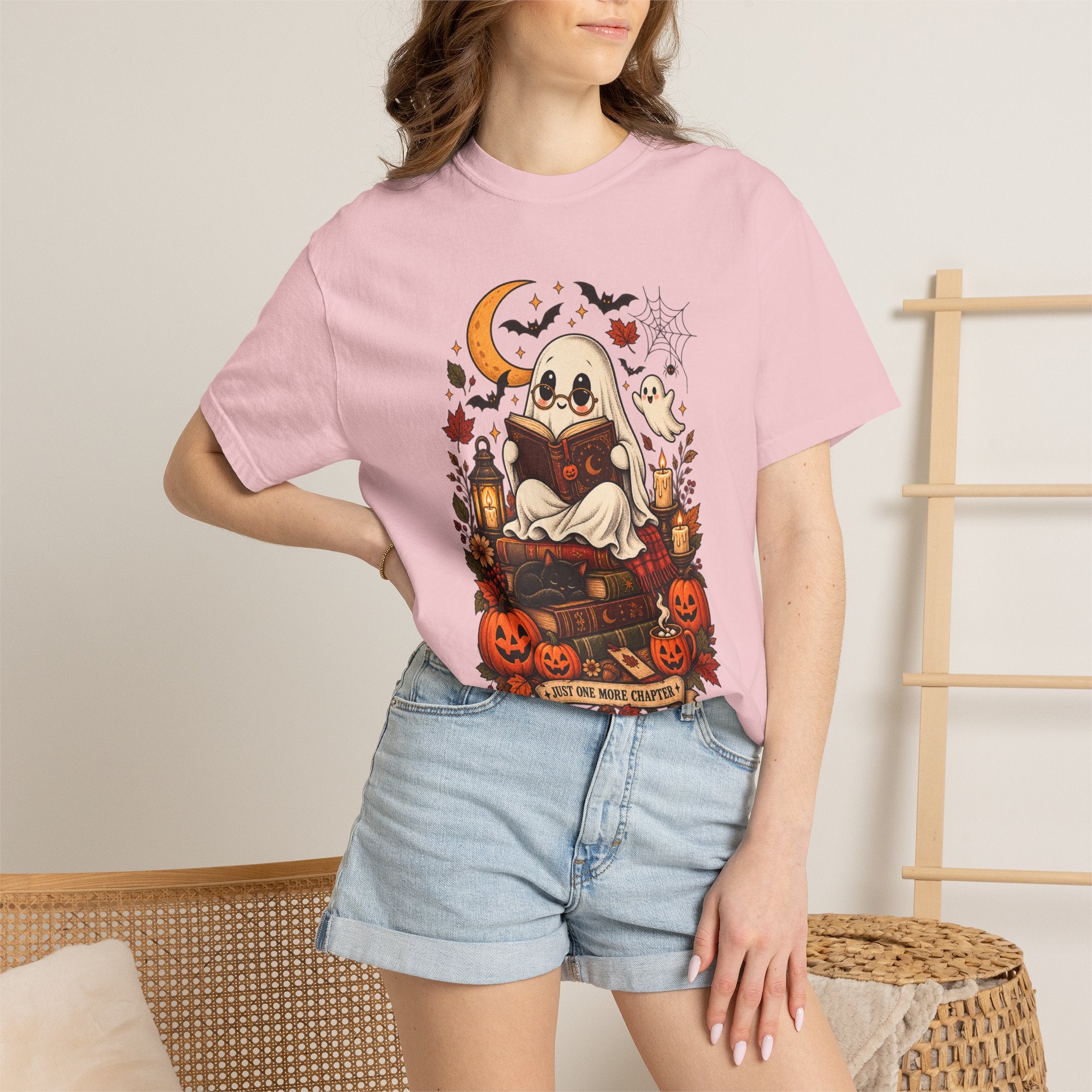 Halloween Ghost Reading T-Shirt — Cute Spooky Pumpkin & Bats Tee