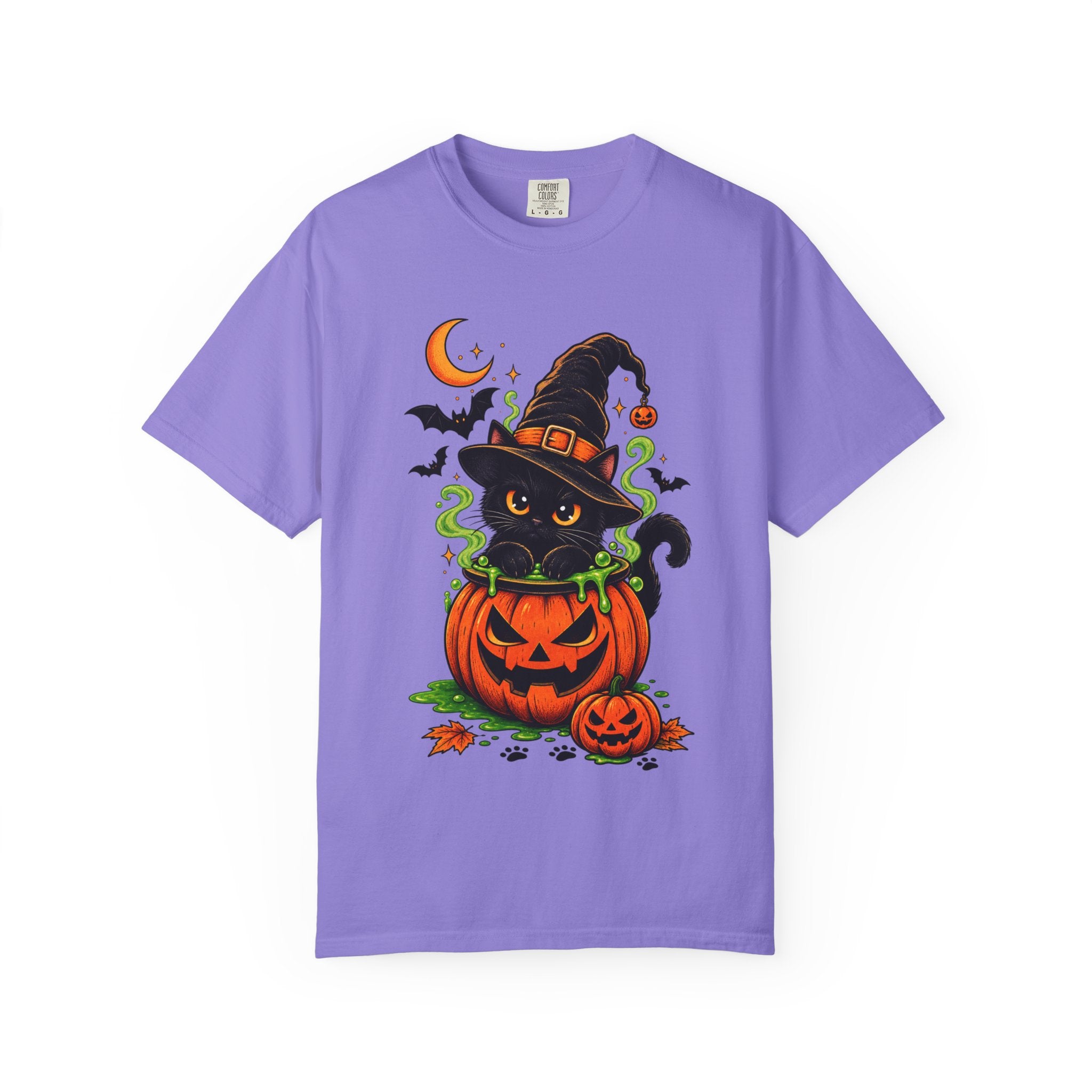 Cute Halloween Cat Pumpkin T-Shirt - Black Cat Witch Tee