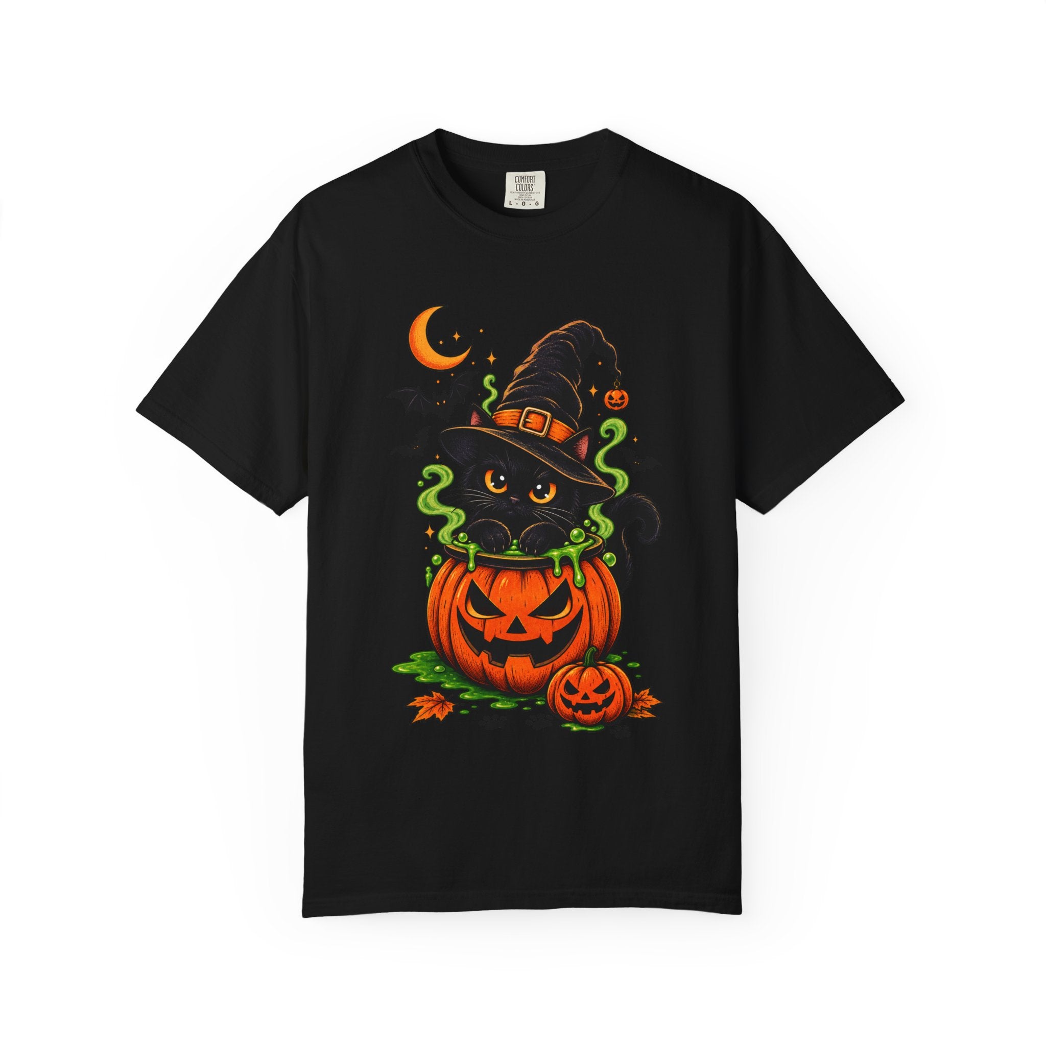 Cute Halloween Cat Pumpkin T-Shirt - Black Cat Witch Tee
