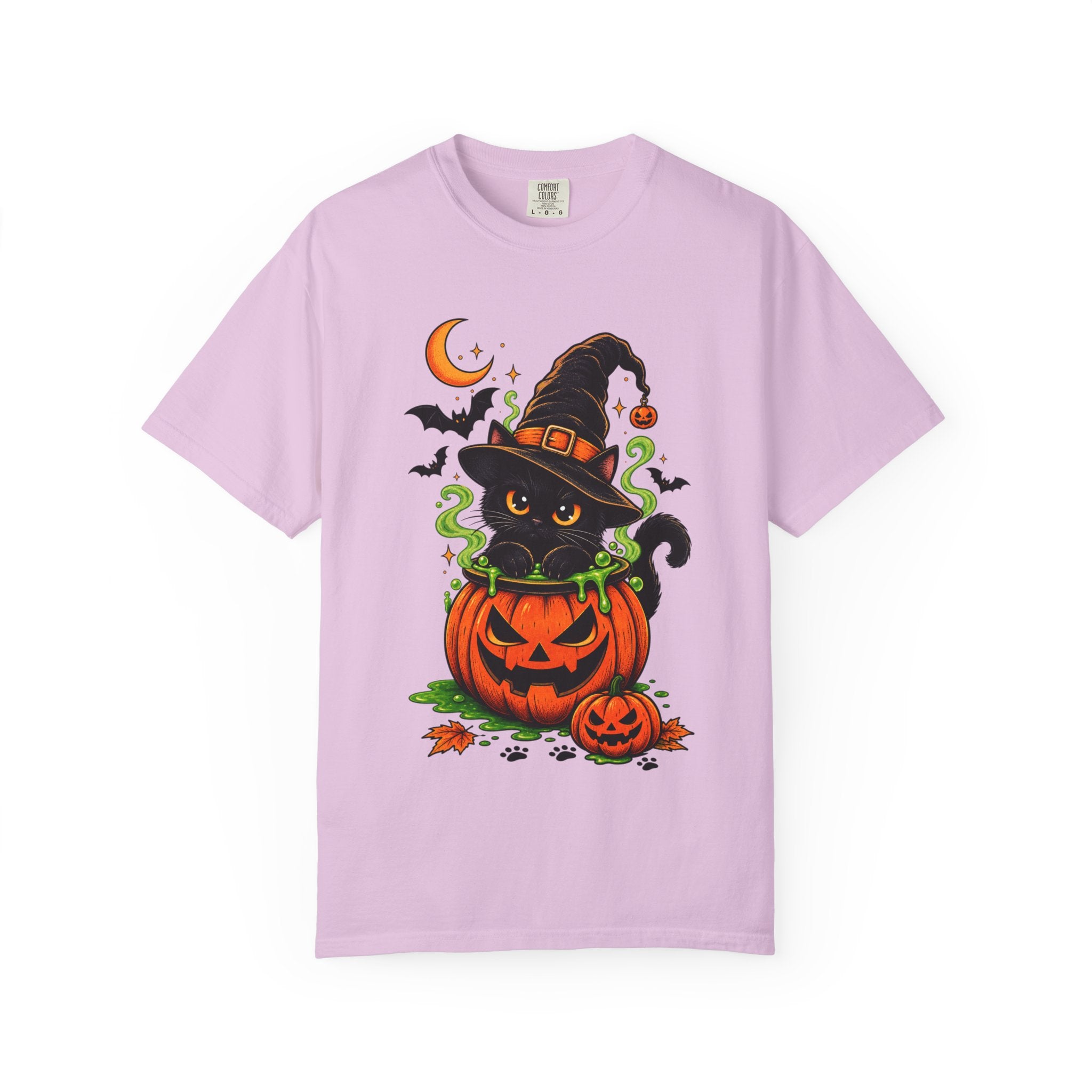 Cute Halloween Cat Pumpkin T-Shirt - Black Cat Witch Tee