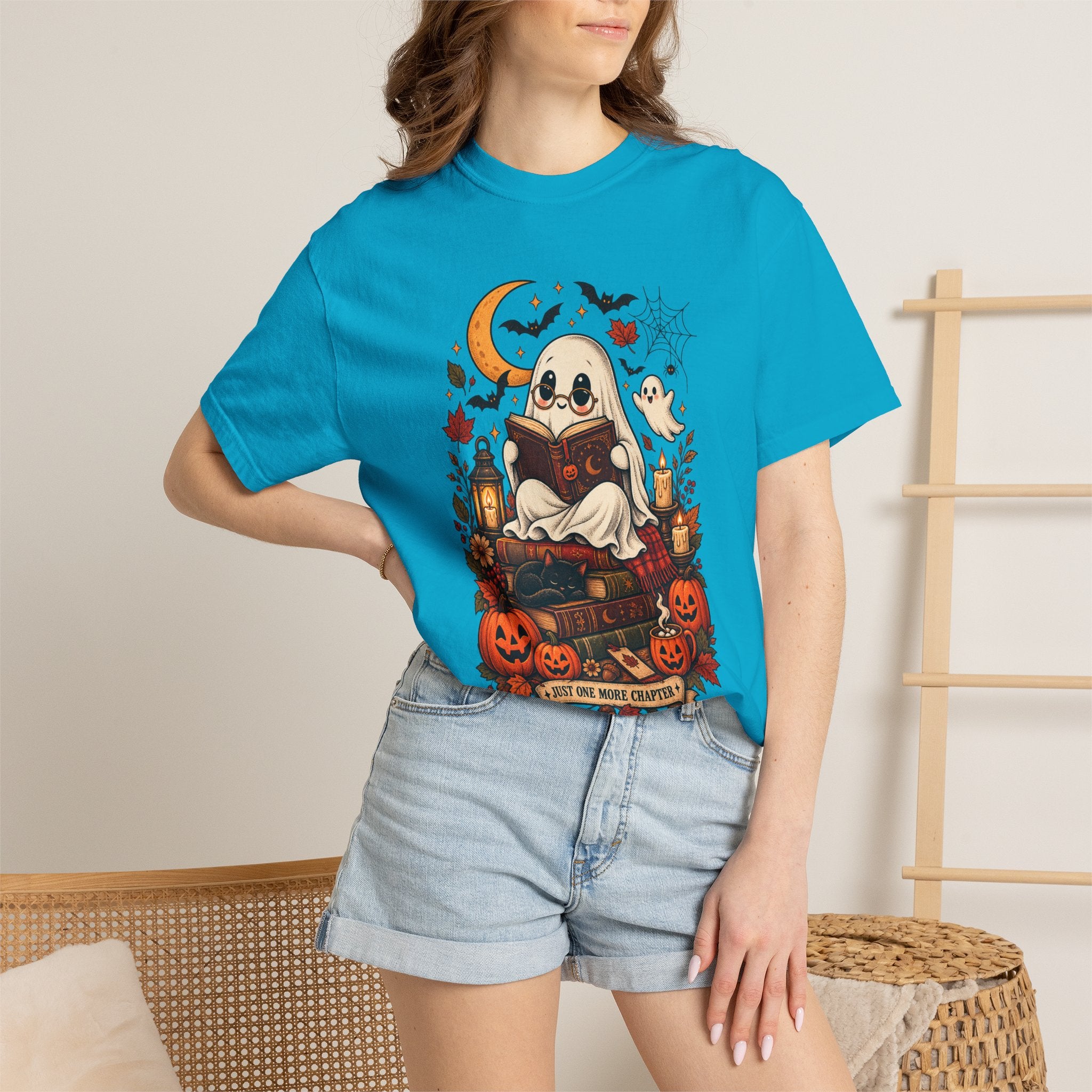 Halloween Ghost Reading T-Shirt — Cute Spooky Pumpkin & Bats Tee