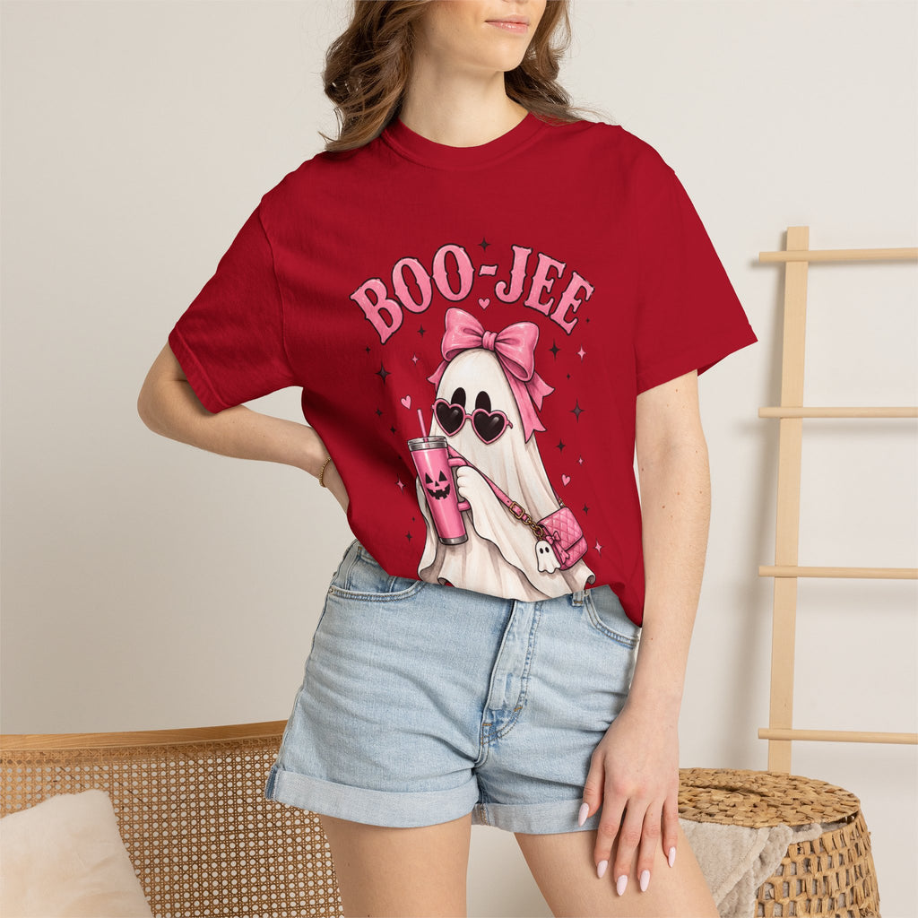 Boo-Jee Cute Ghost Tee — Pink Halloween Graphic T-Shirt