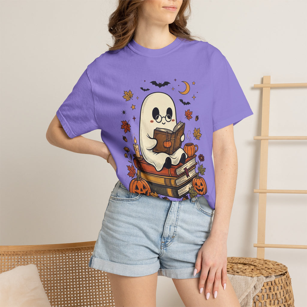Ghost Reading Halloween T-Shirt – Cute Spooky Pumpkin & Books Tee