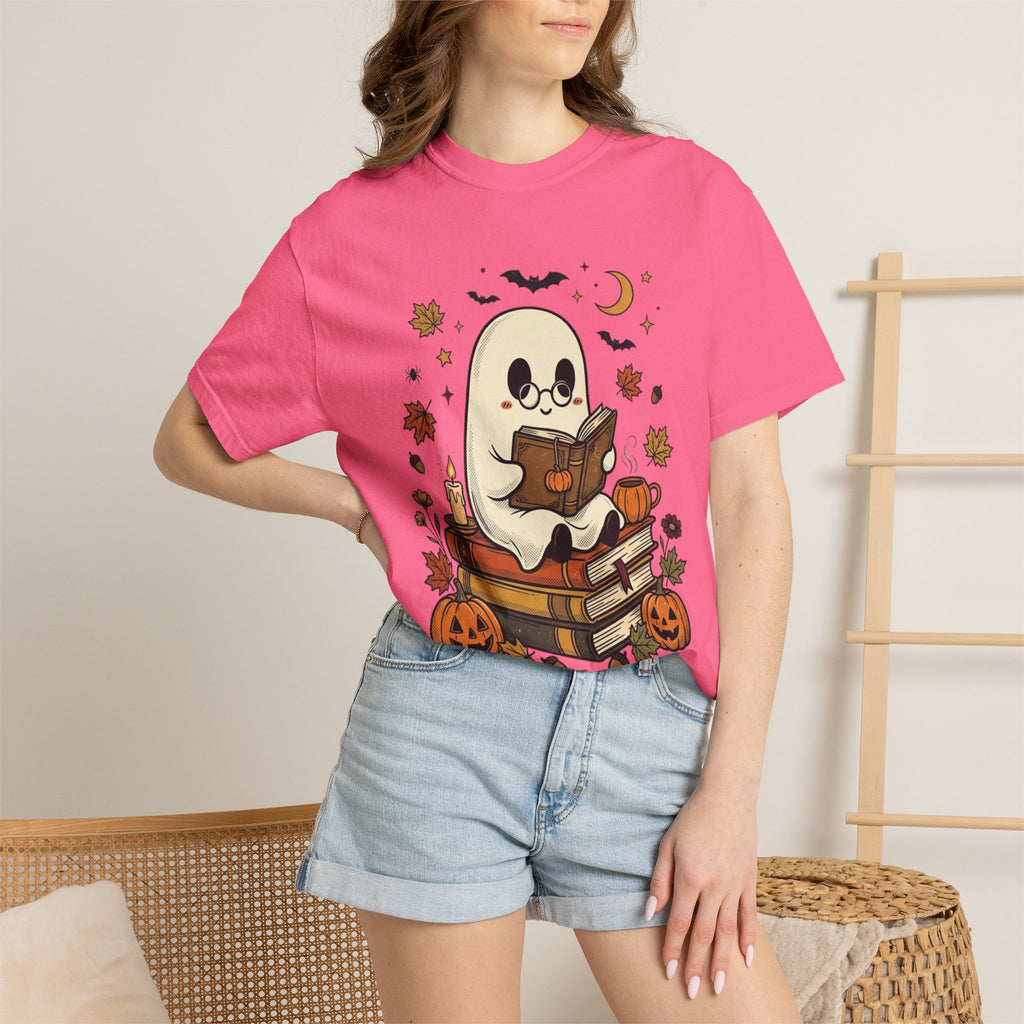 Ghost Reading Halloween T-Shirt – Cute Spooky Pumpkin & Books Tee