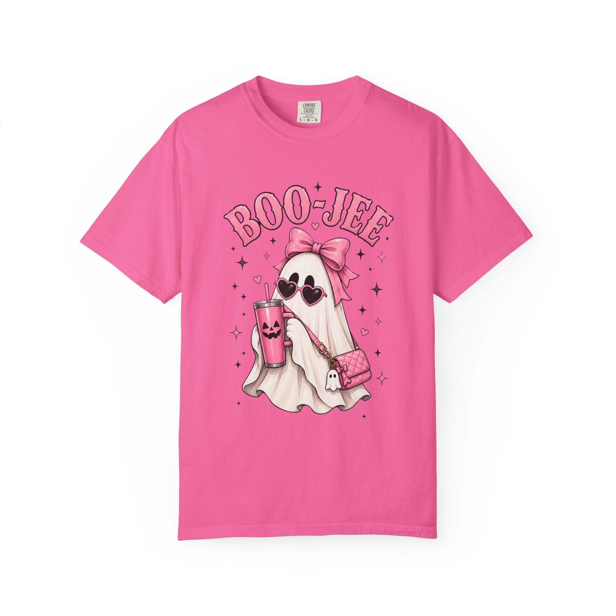 Boo-Jee Cute Ghost Tee — Pink Halloween Graphic T-Shirt