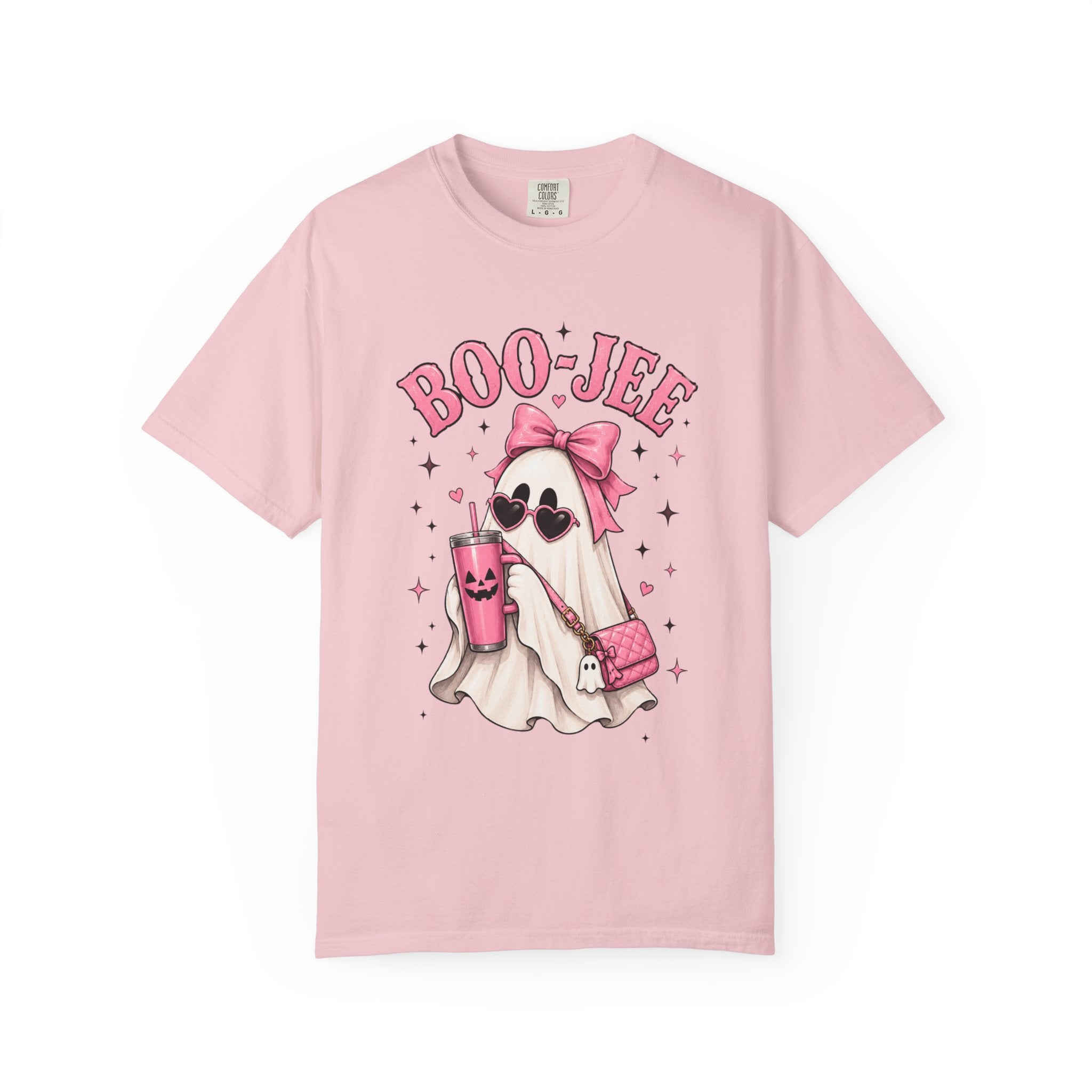 Boo-Jee Cute Ghost Tee — Pink Halloween Graphic T-Shirt