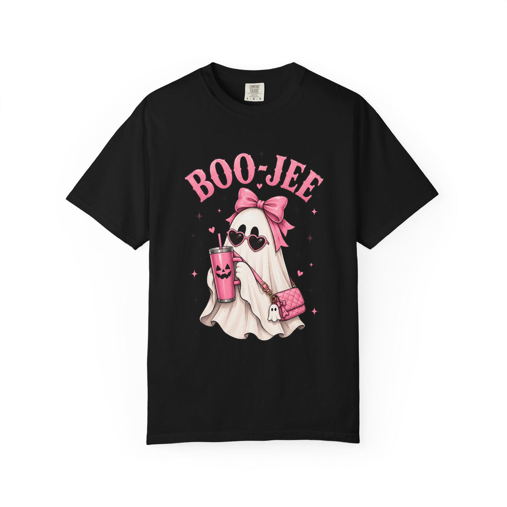 Boo-Jee Cute Ghost Tee — Pink Halloween Graphic T-Shirt