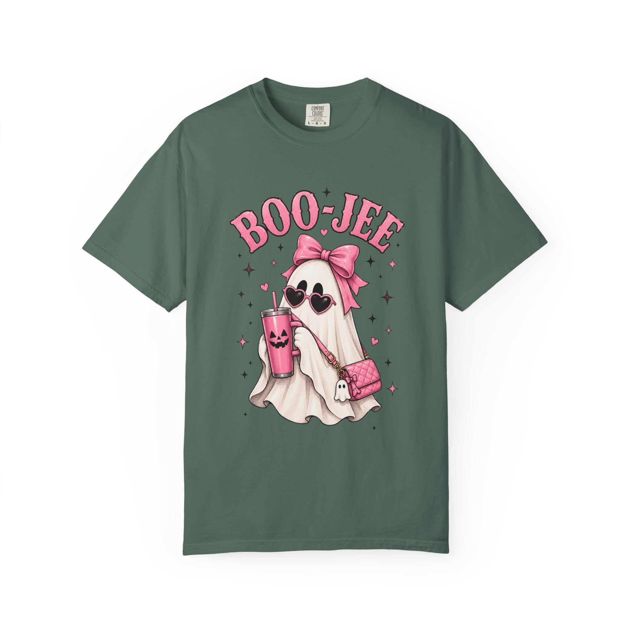 Boo-Jee Cute Ghost Tee — Pink Halloween Graphic T-Shirt