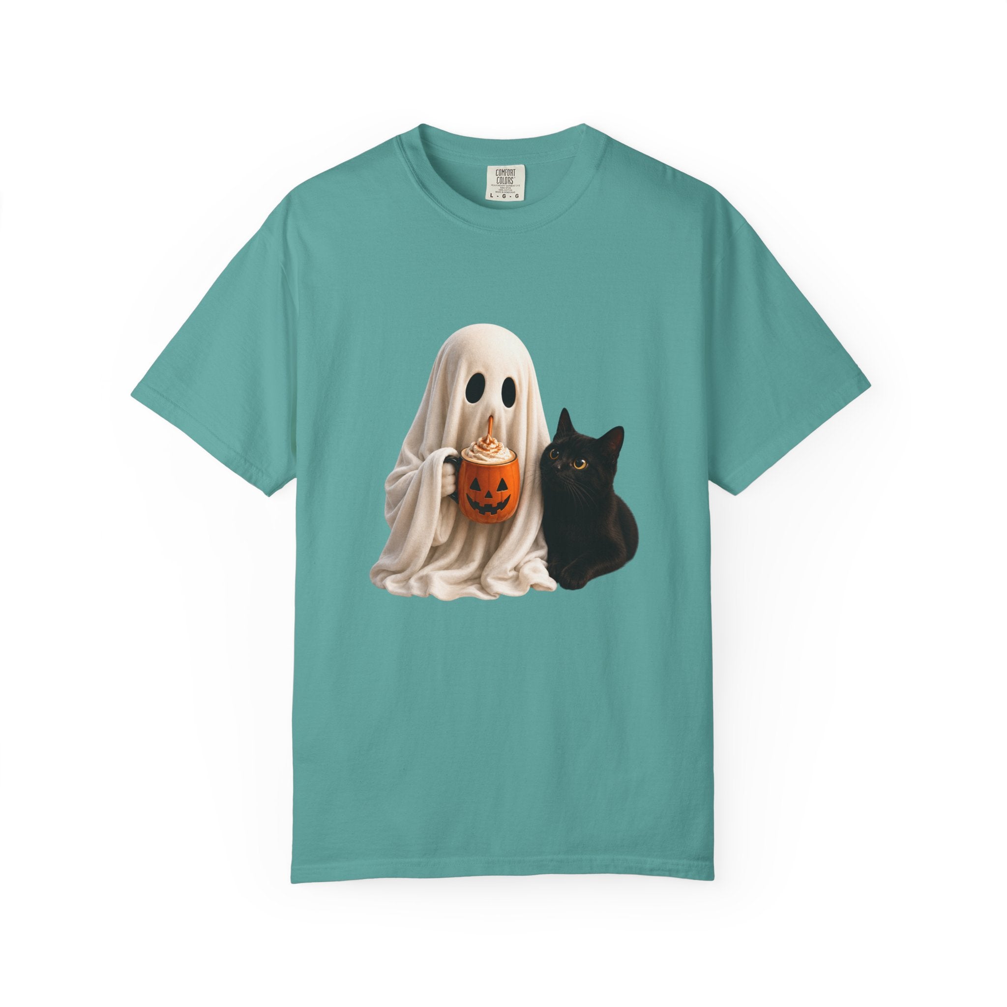 Halloween Ghost & Black Cat T-Shirt — Cute Trick-or-Treat Pumpkin Tee