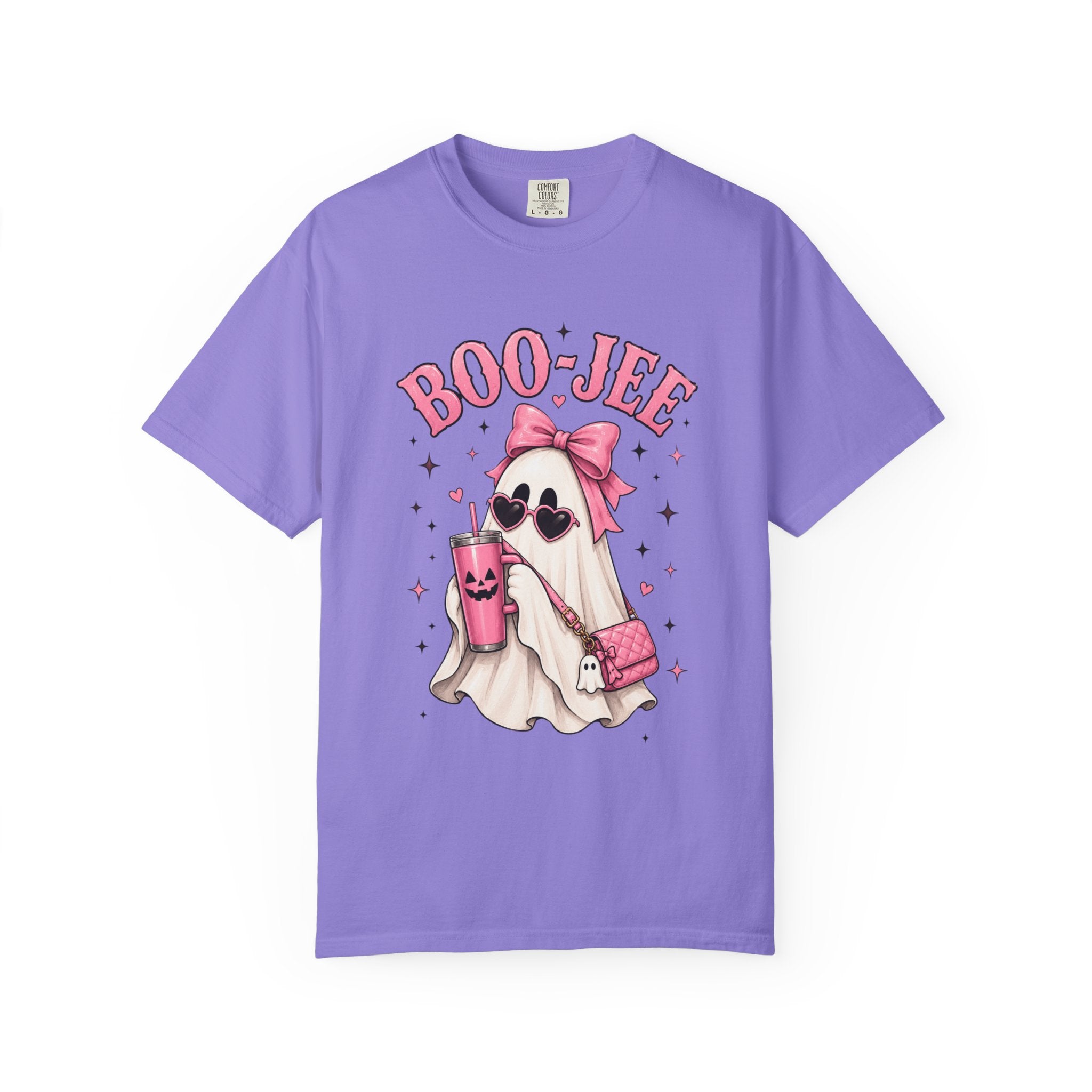 Boo-Jee Cute Ghost Tee — Pink Halloween Graphic T-Shirt