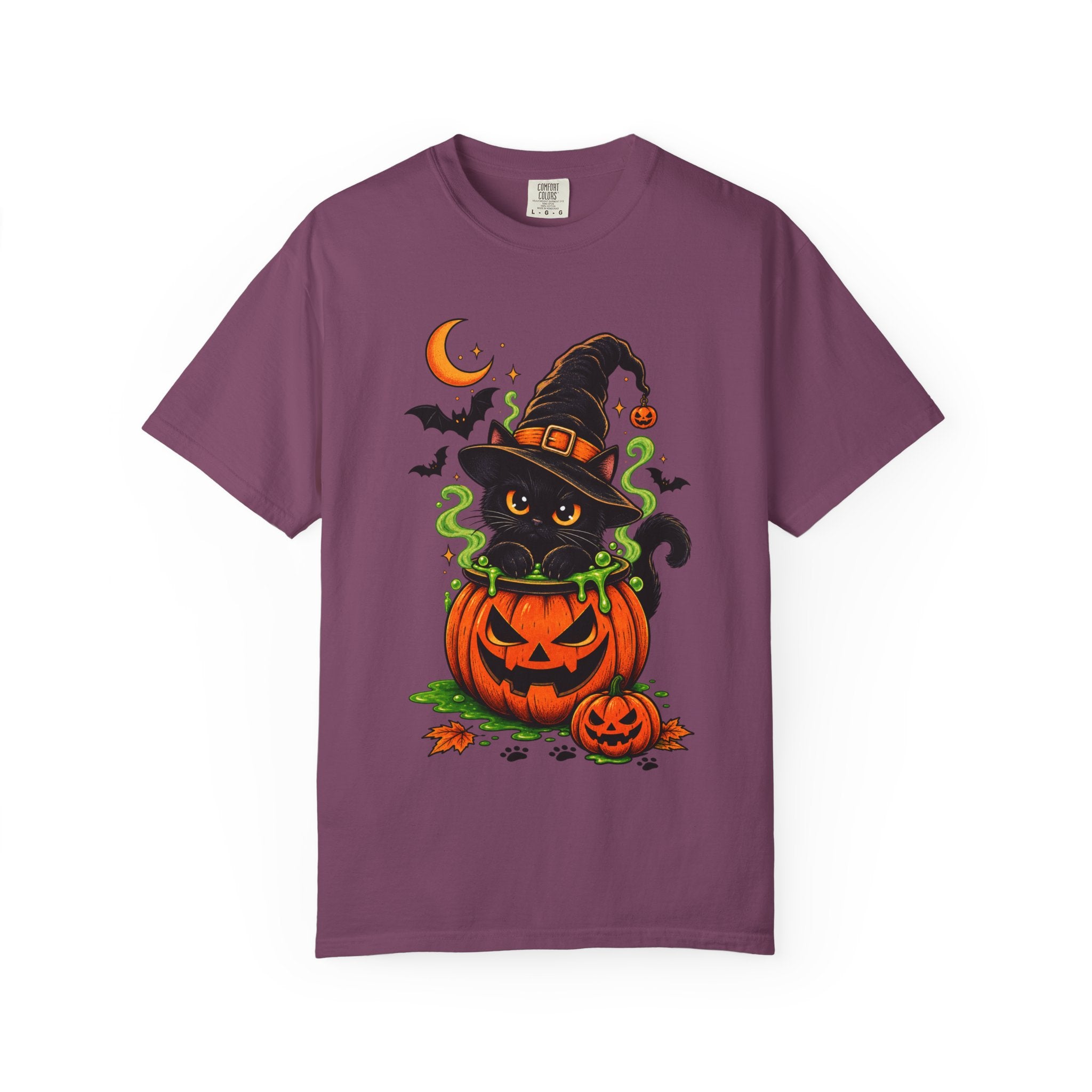Cute Halloween Cat Pumpkin T-Shirt - Black Cat Witch Tee