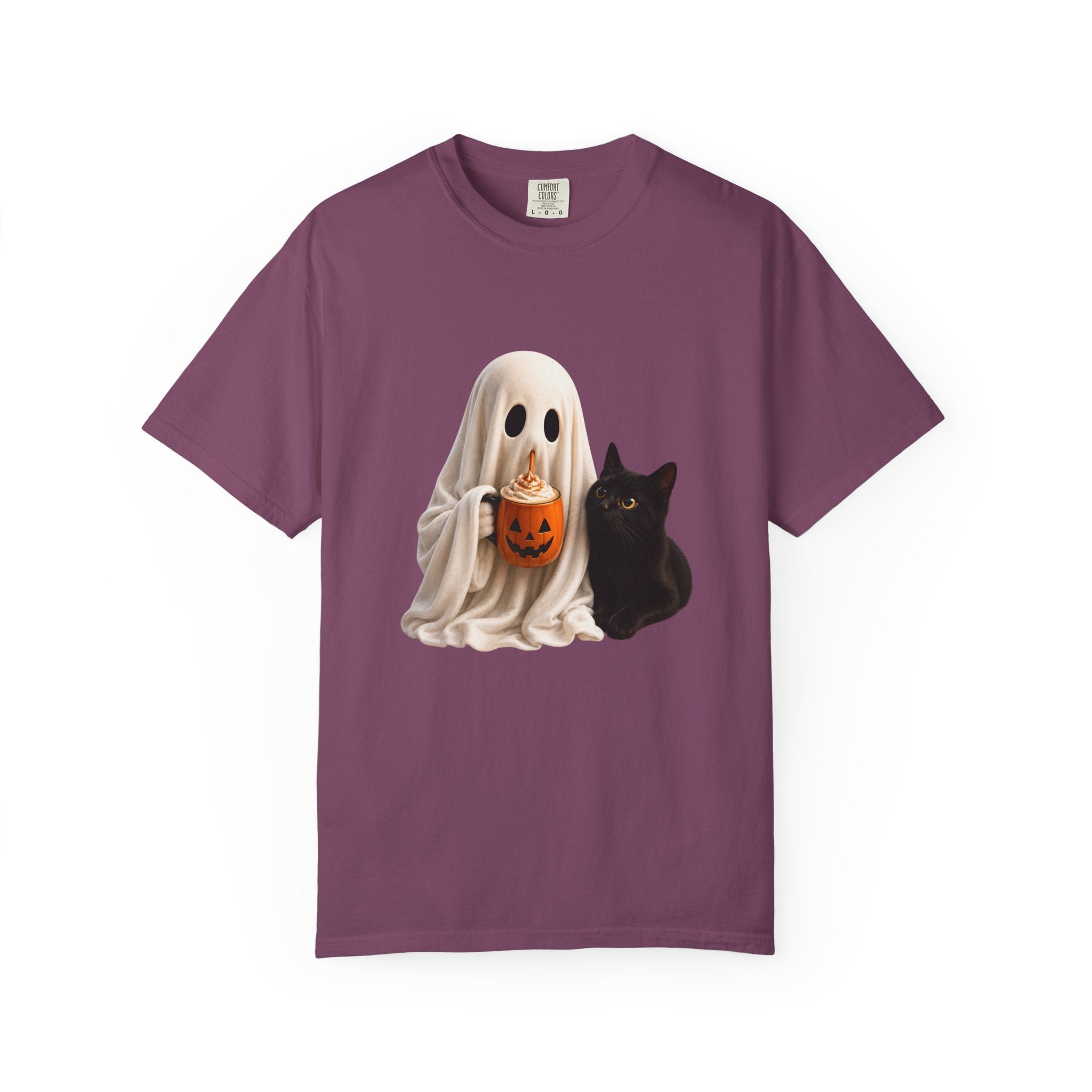 Halloween Ghost & Black Cat T-Shirt — Cute Trick-or-Treat Pumpkin Tee