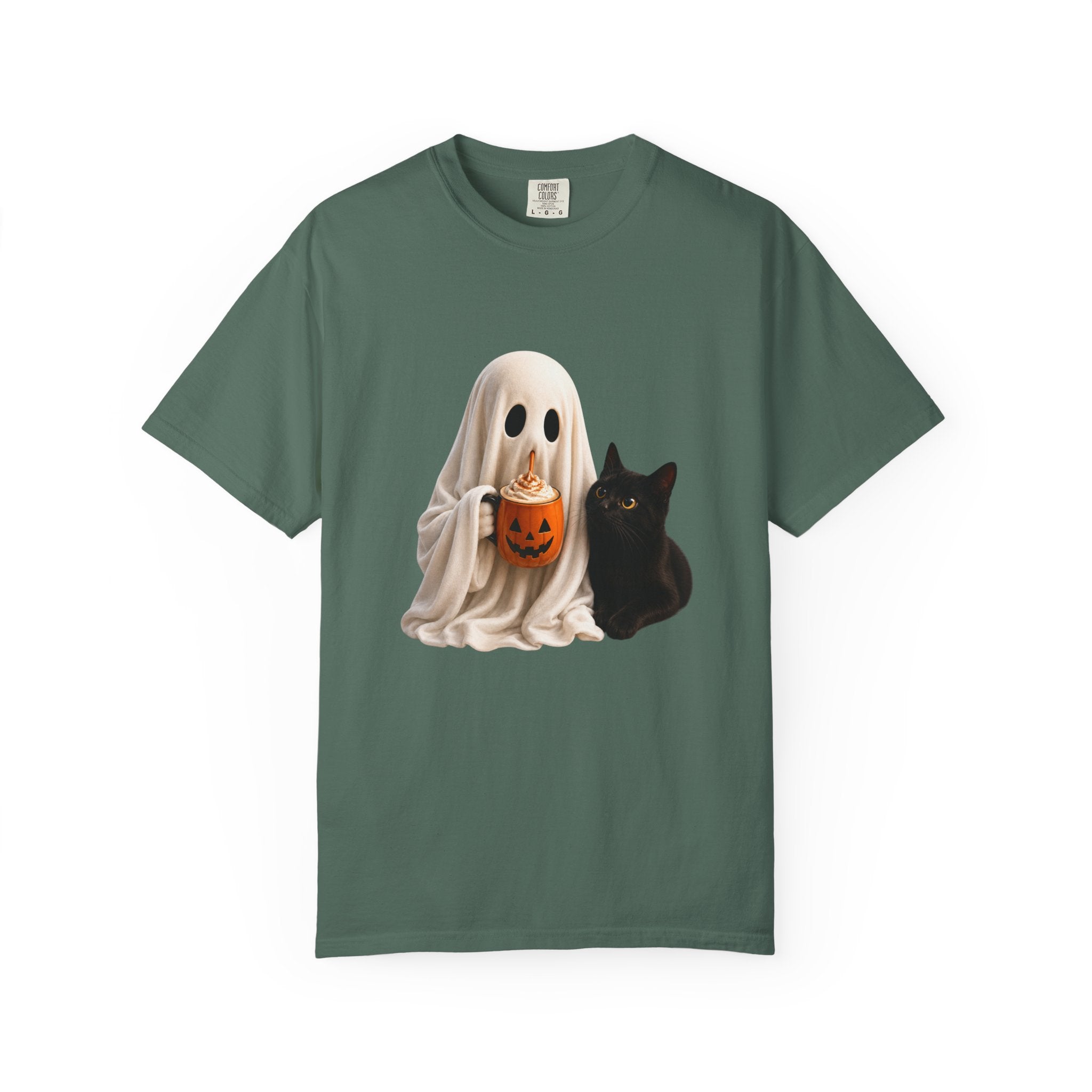 Halloween Ghost & Black Cat T-Shirt — Cute Trick-or-Treat Pumpkin Tee