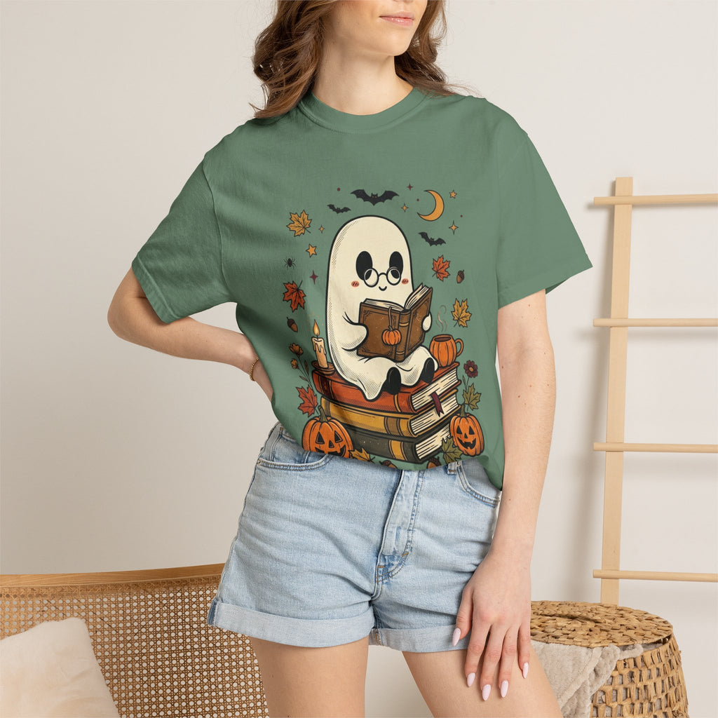 Ghost Reading Halloween T-Shirt – Cute Spooky Pumpkin & Books Tee