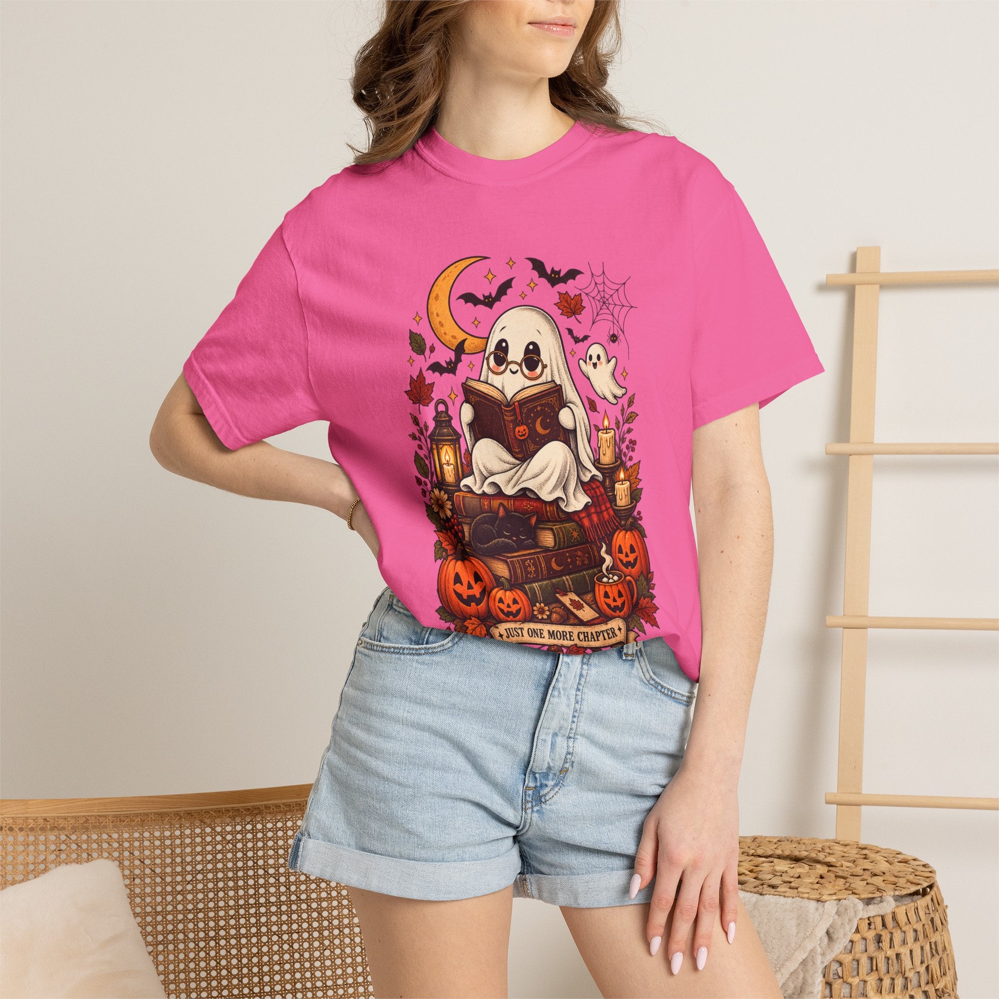 Halloween Ghost Reading T-Shirt — Cute Spooky Pumpkin & Bats Tee