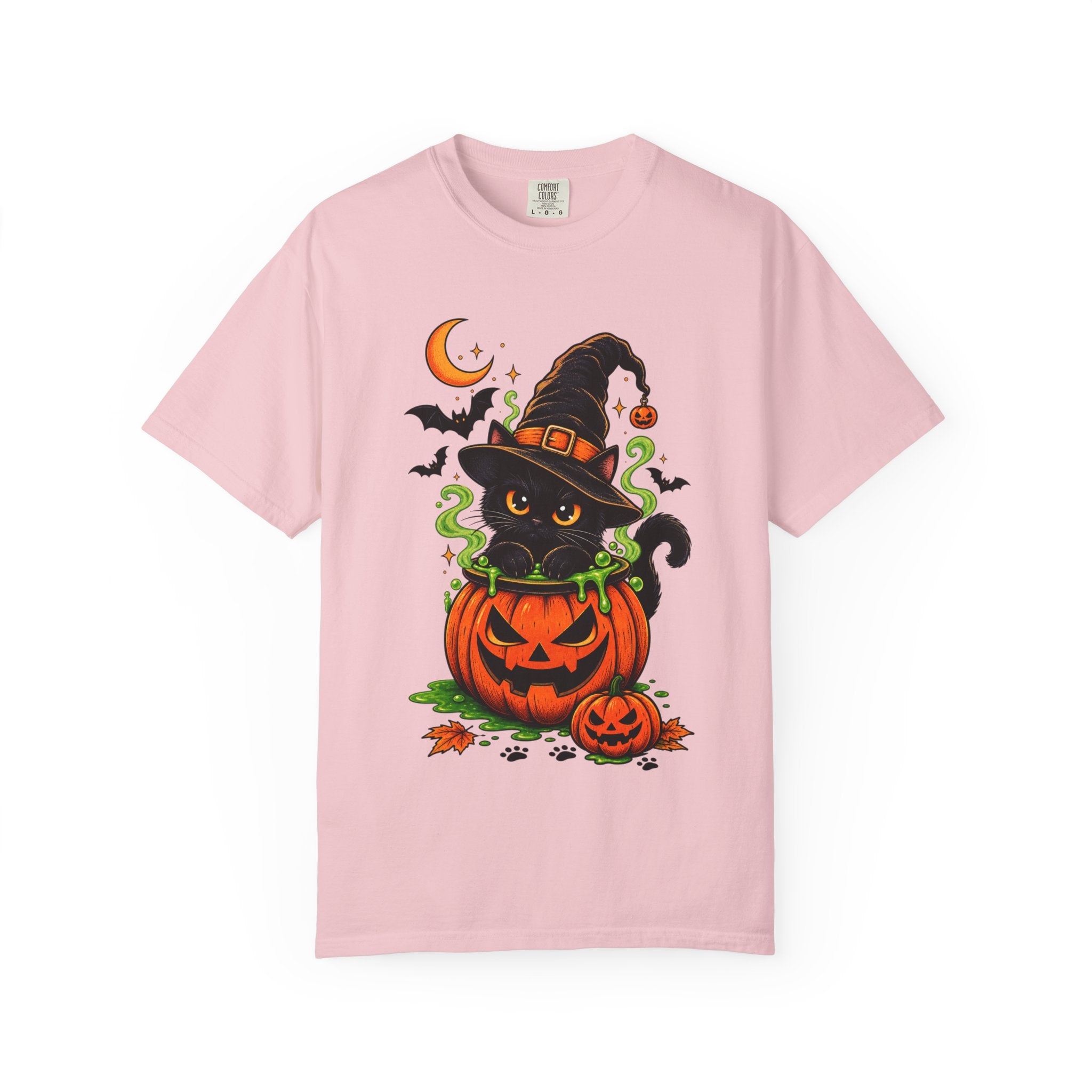 Cute Halloween Cat Pumpkin T-Shirt - Black Cat Witch Tee