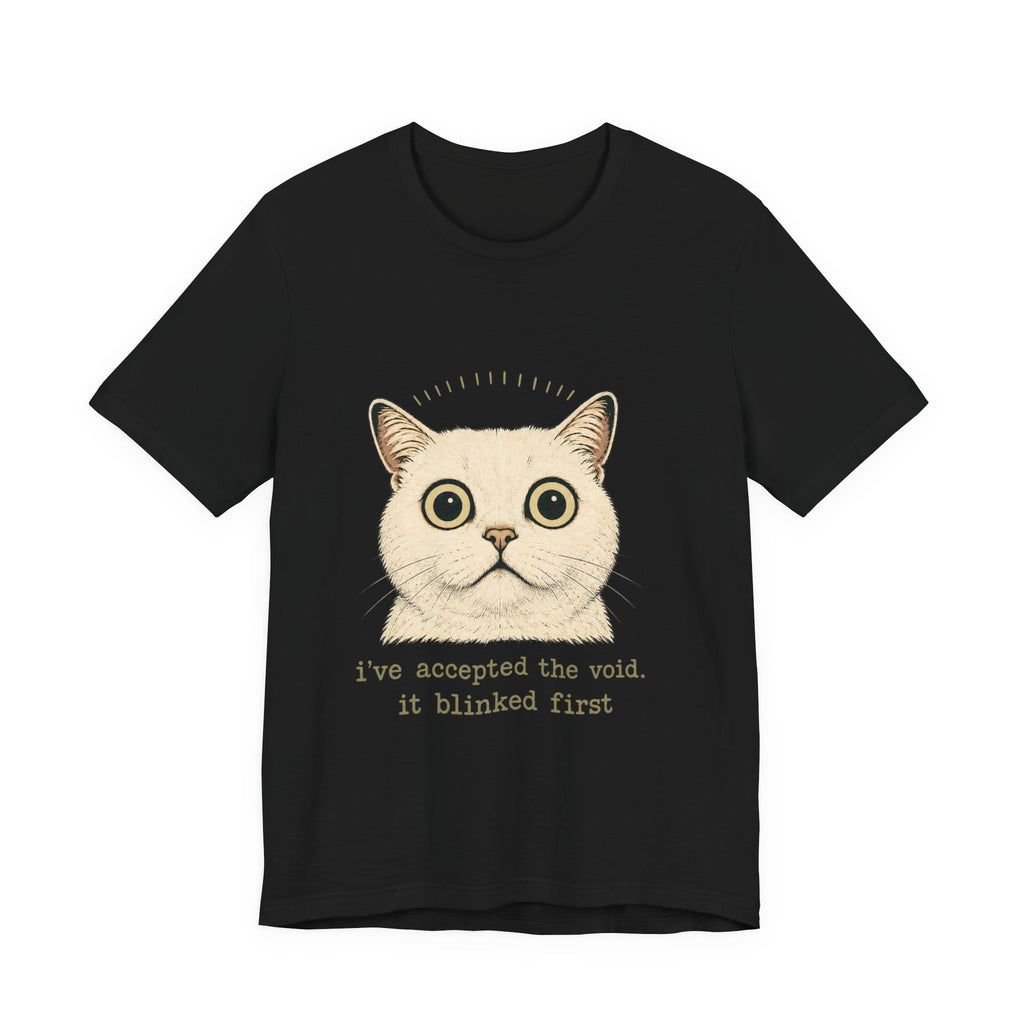 Funny cat Halloween T-shirt with 'I've accepted the void' text, perfect for cat lovers and spooky gifts.