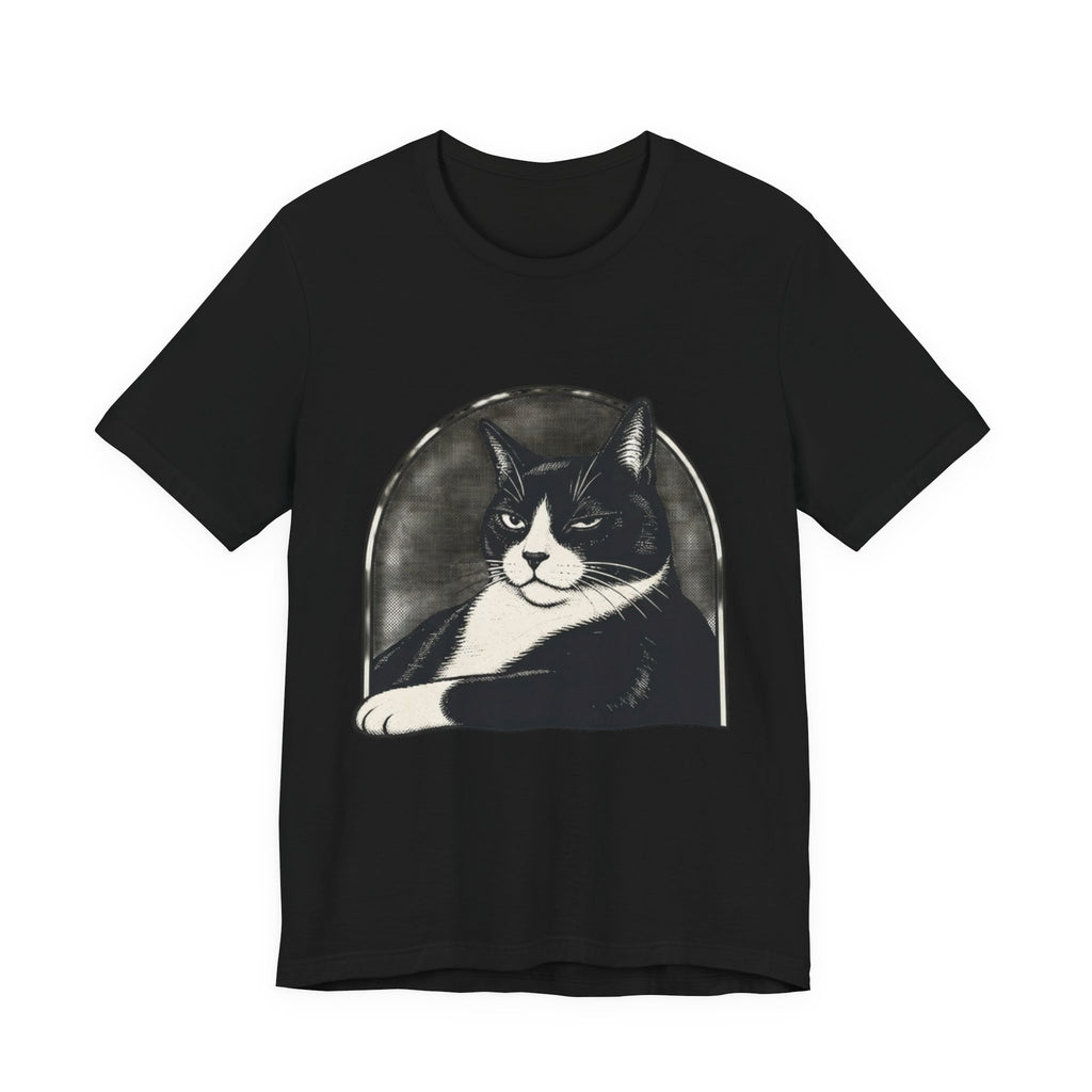 Black cat Halloween T-shirt with spooky tuxedo cat graphic, perfect cat lover gift