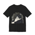 Black cat Halloween T-shirt with spooky tuxedo cat graphic, perfect cat lover gift