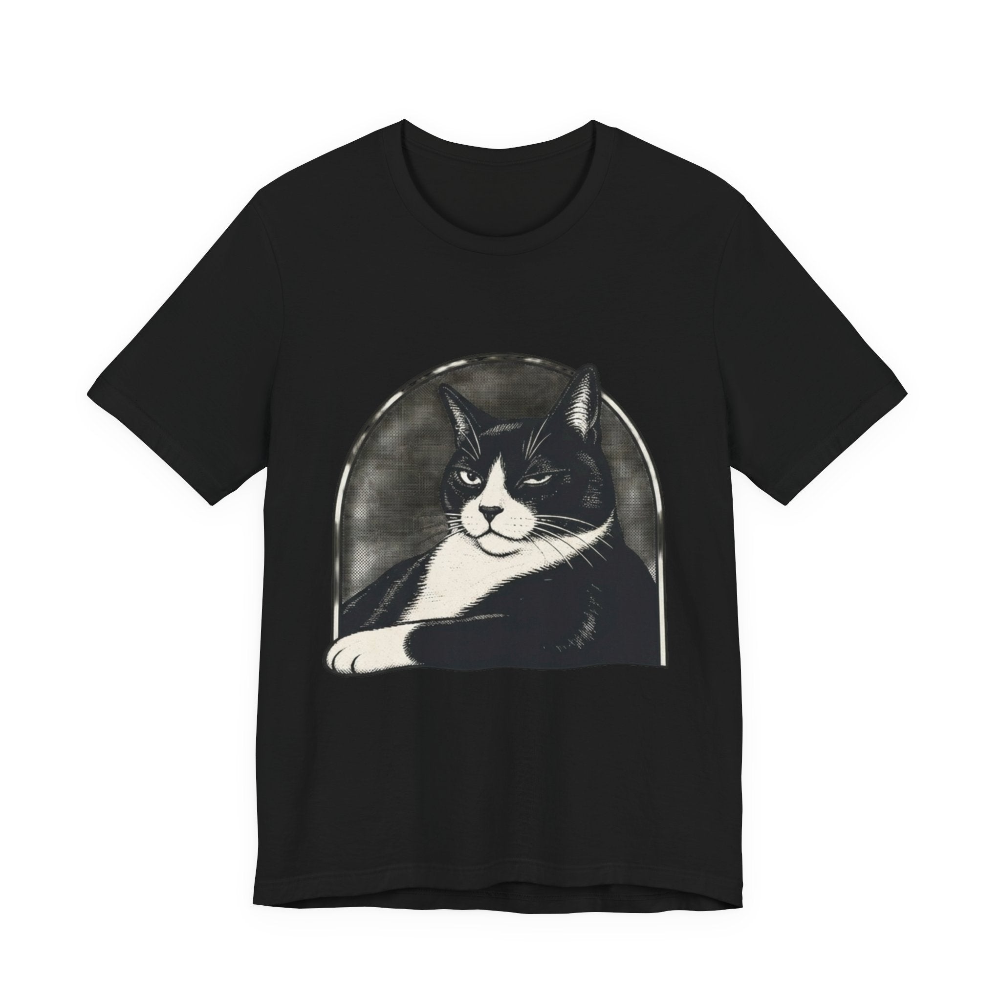 Black cat Halloween T-shirt with spooky tuxedo cat graphic, perfect cat lover gift