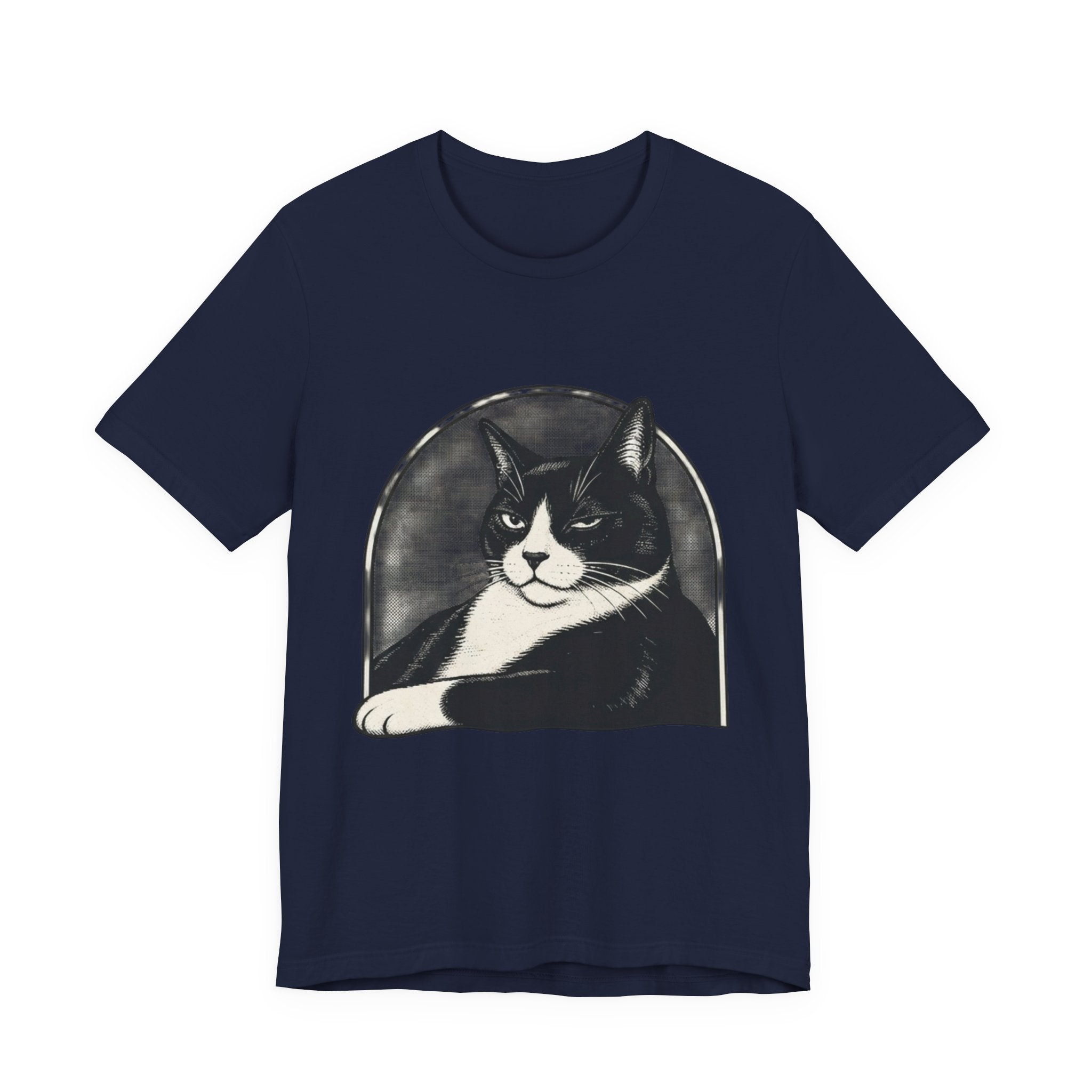 Spooky black and white cat Halloween T-shirt, cute cat lover gift with vintage frame design