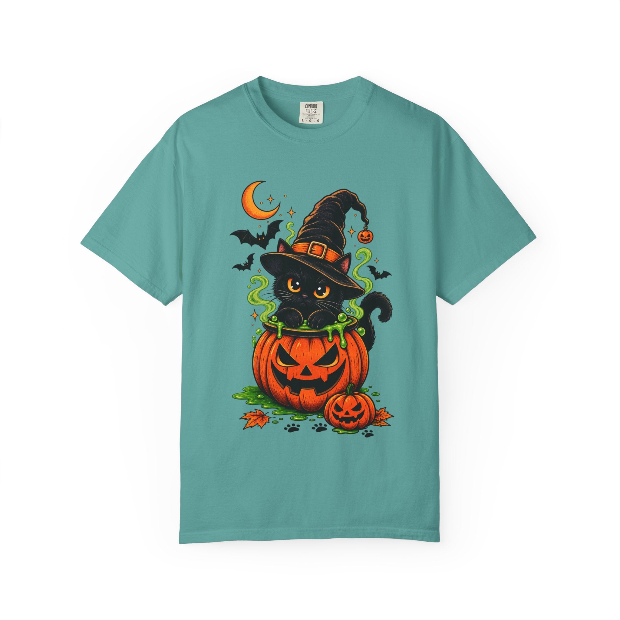 Cute Halloween Cat Pumpkin T-Shirt - Black Cat Witch Tee