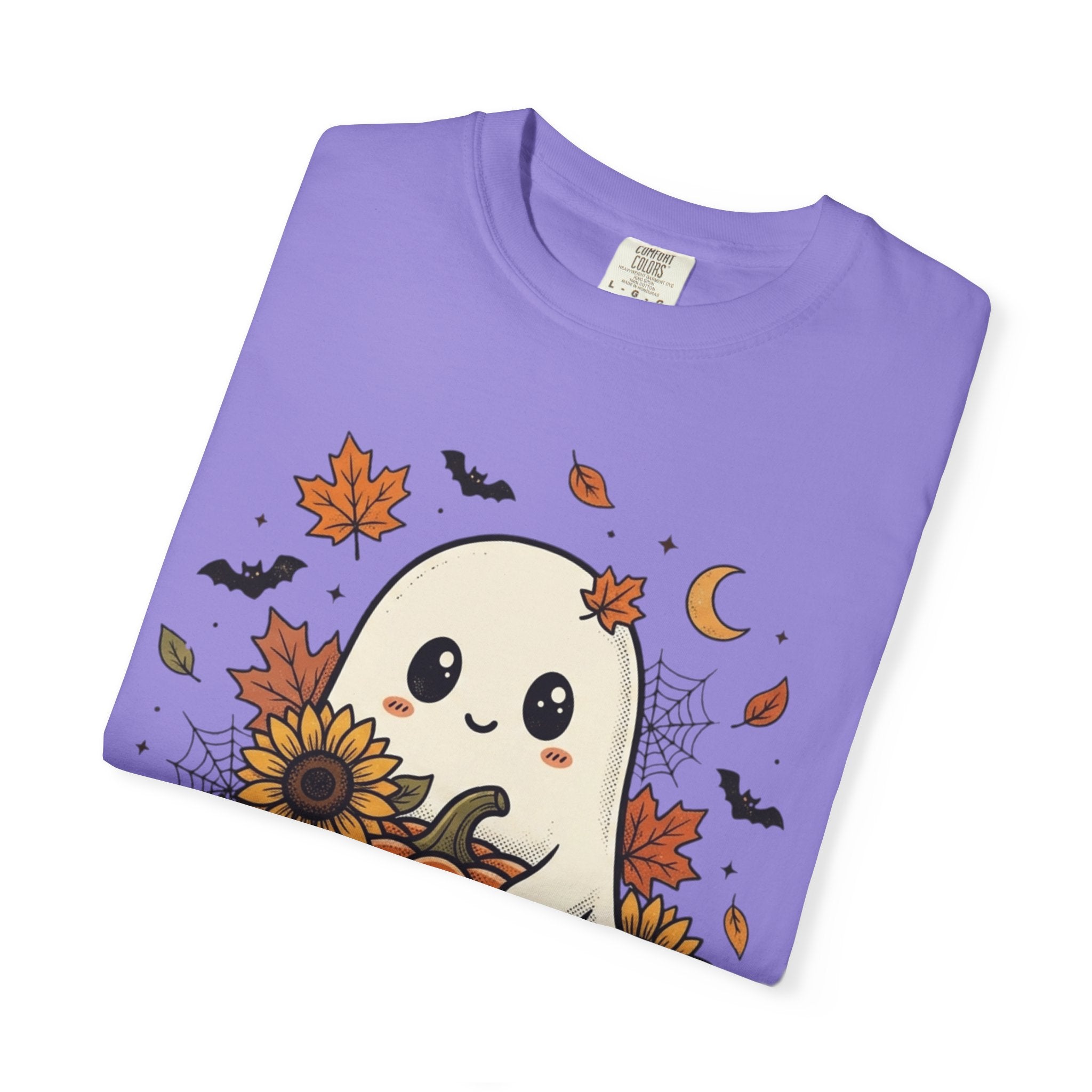 Cute Ghost Pumpkin Halloween T-Shirt — Sunflowers & Jack-O'-Lantern Tee