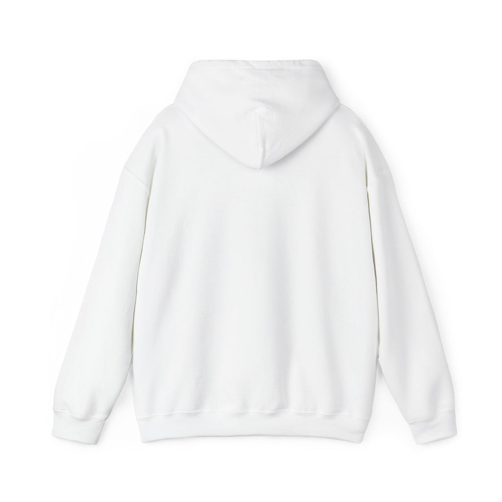 White hoodie back view, plain design for custom cat Halloween shirts or cat lover gifts