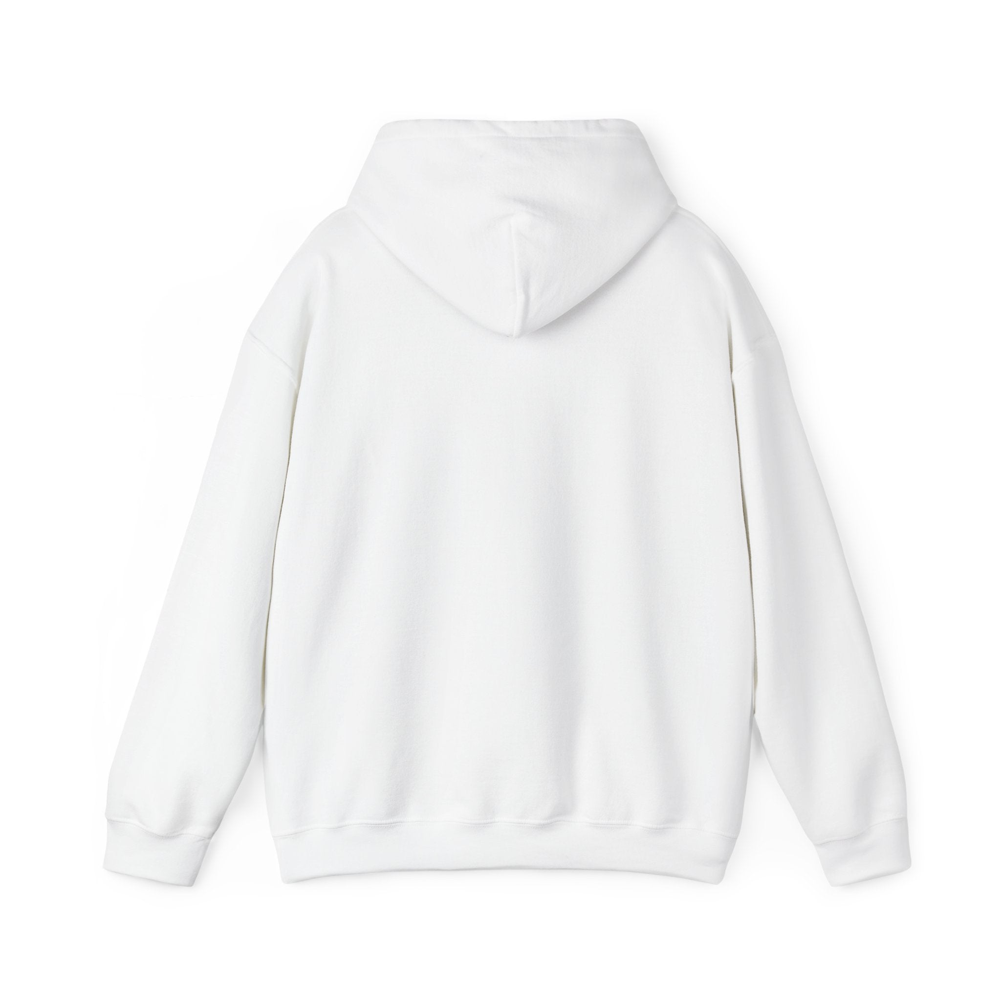 White hoodie back view, plain design for custom cat Halloween shirts or cat lover gifts