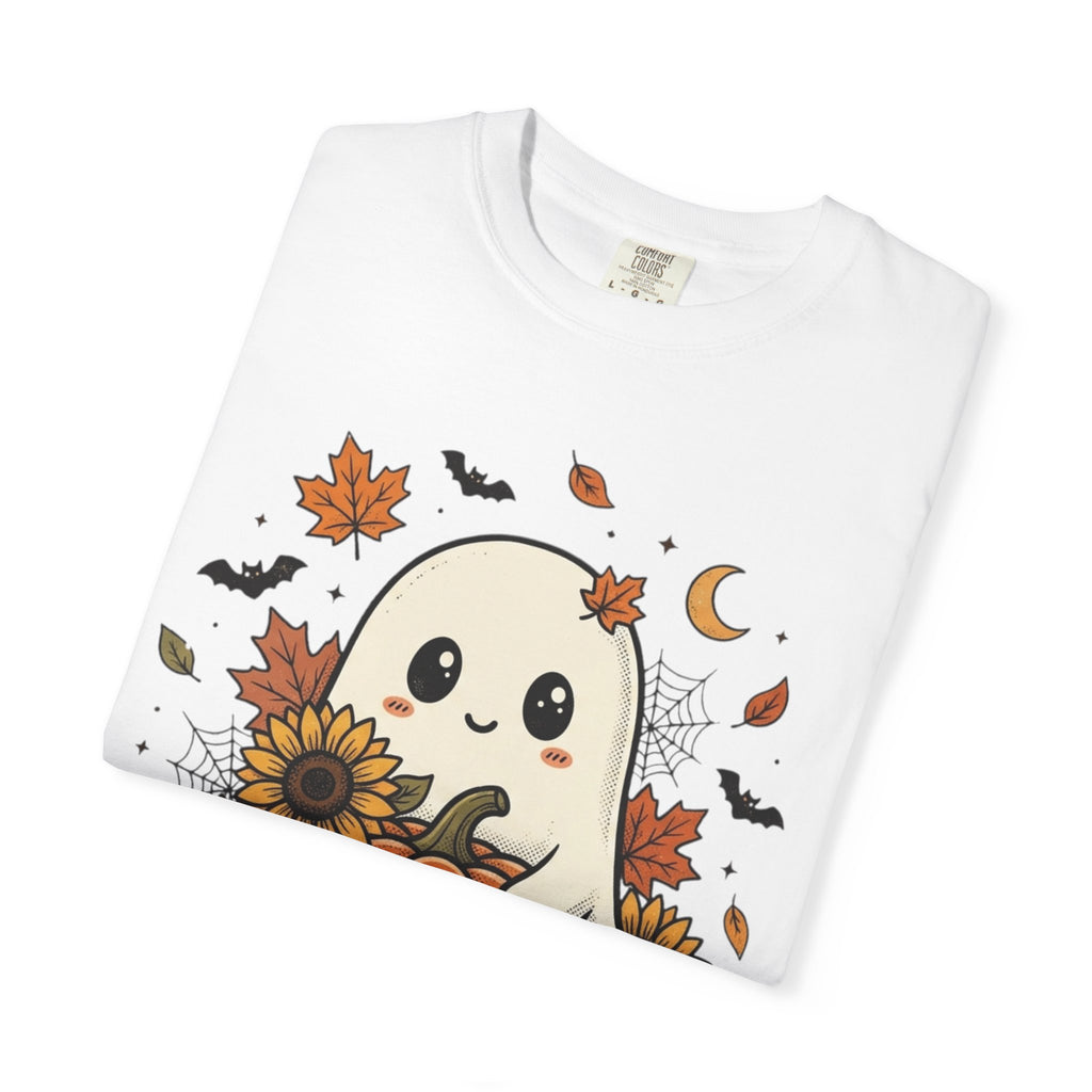 Cute Ghost Pumpkin Halloween T-Shirt — Sunflowers & Jack-O'-Lantern Tee