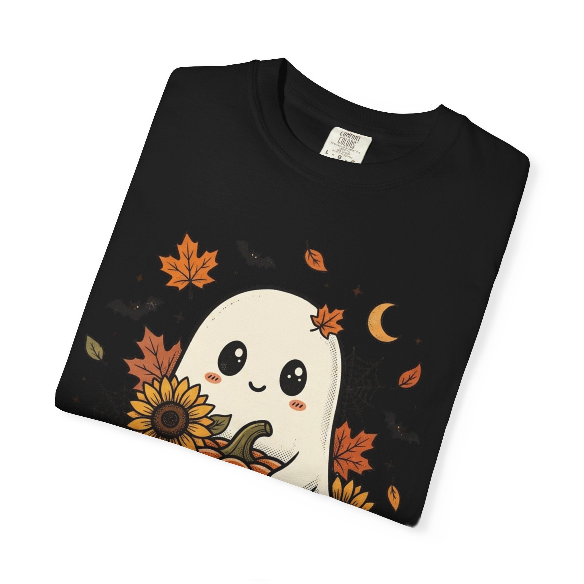Cute Ghost Pumpkin Halloween T-Shirt — Sunflowers & Jack-O'-Lantern Tee