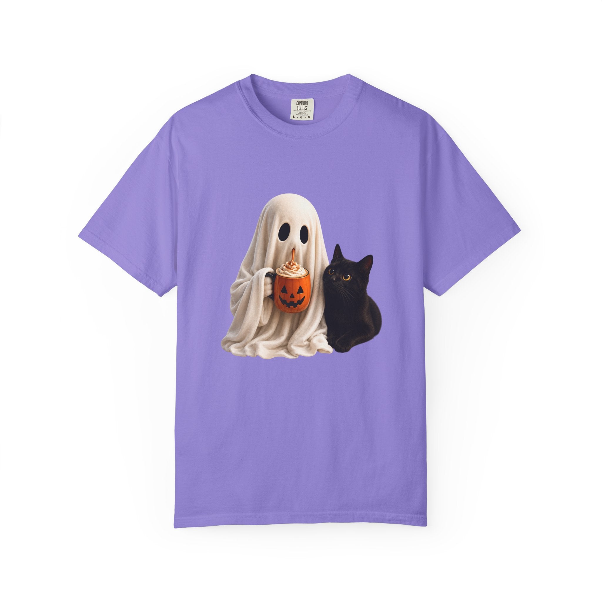 Halloween Ghost & Black Cat T-Shirt — Cute Trick-or-Treat Pumpkin Tee