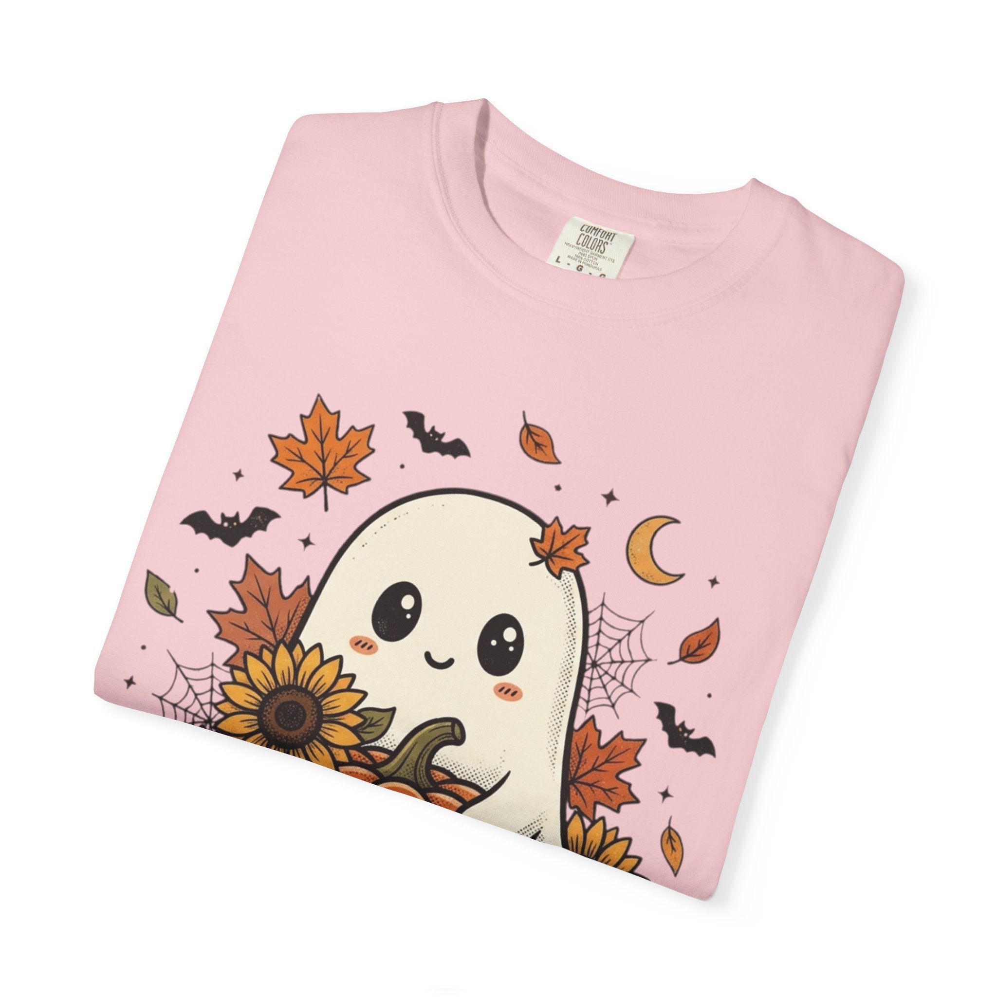 Cute Ghost Pumpkin Halloween T-Shirt — Sunflowers & Jack-O'-Lantern Tee