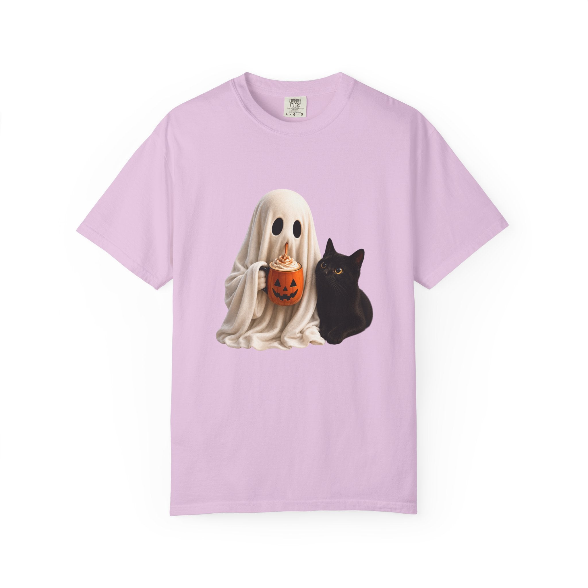 Halloween Ghost & Black Cat T-Shirt — Cute Trick-or-Treat Pumpkin Tee