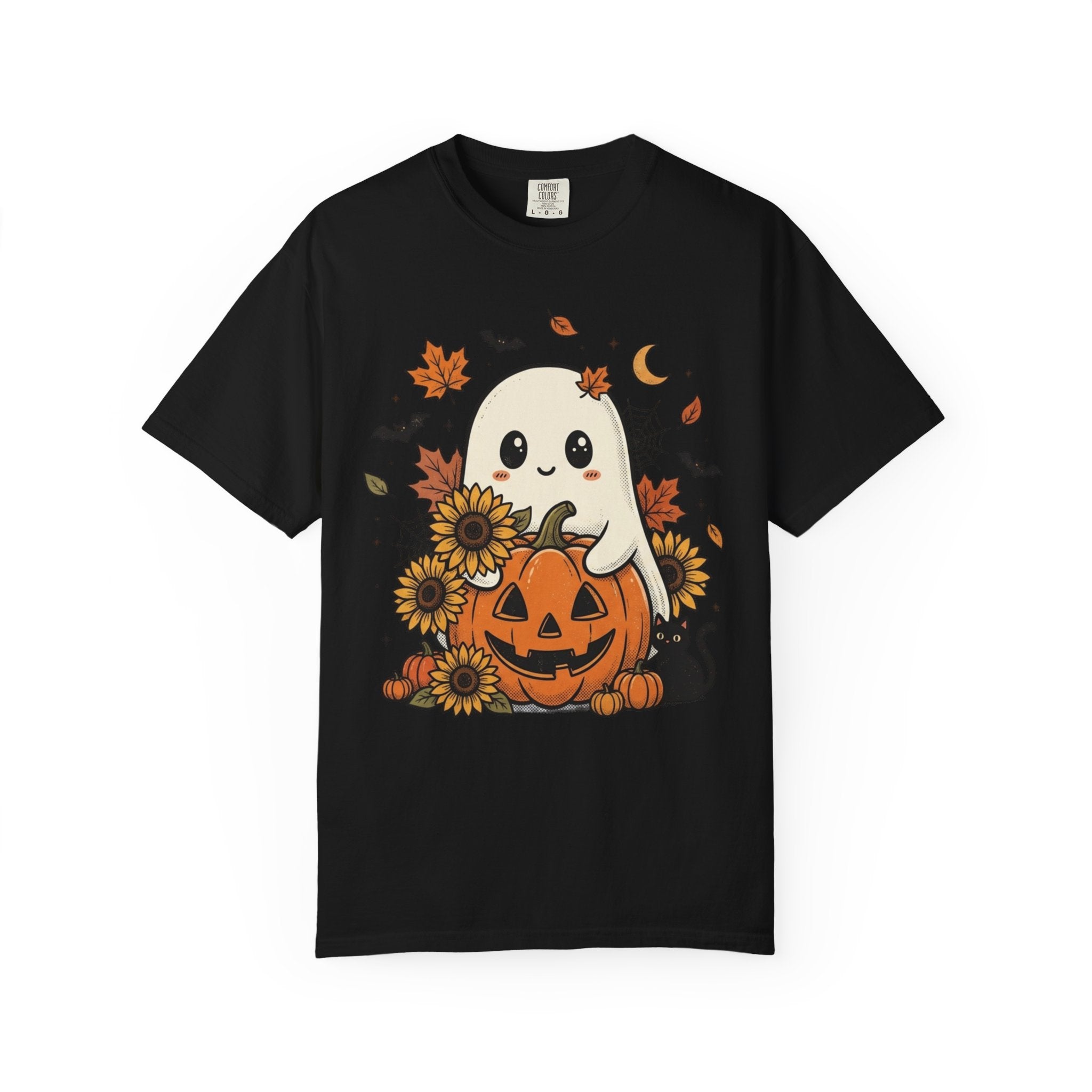 Cute Ghost Pumpkin Halloween T-Shirt — Sunflowers & Jack-O'-Lantern Tee