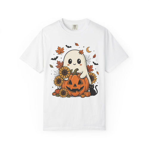 Cute Ghost Pumpkin Halloween T-Shirt — Sunflowers & Jack-O'-Lantern Tee
