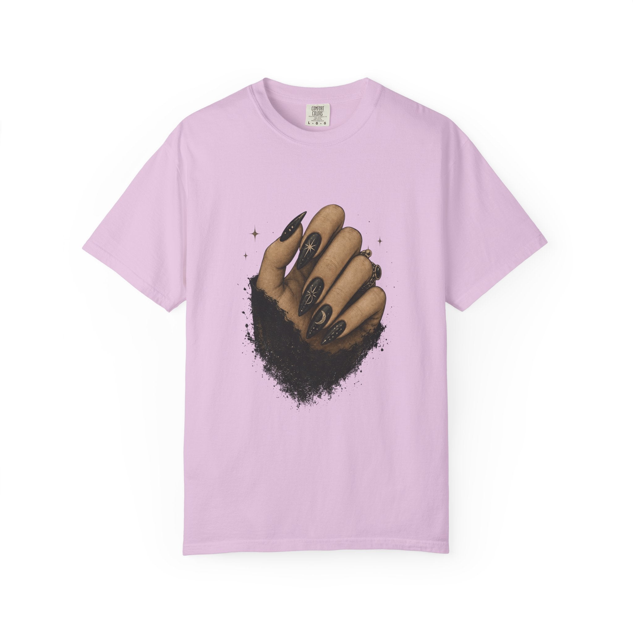 Gothic black nails t-shirt, moody alternative streetwear tee