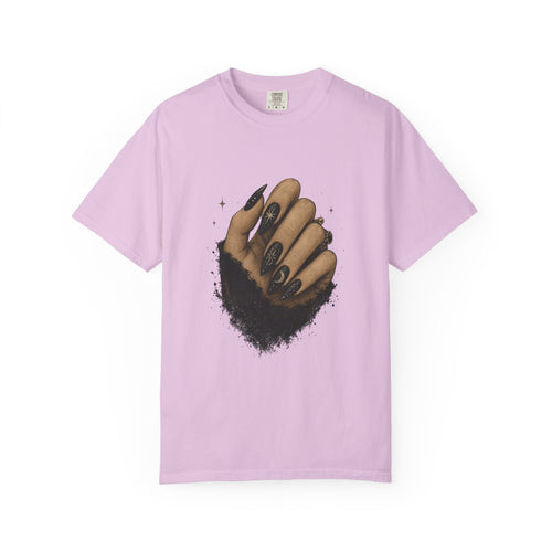Gothic black nails t-shirt, moody alternative streetwear tee