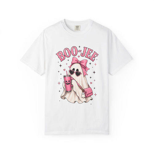 Boo-Jee Cute Ghost Tee — Pink Halloween Graphic T-Shirt