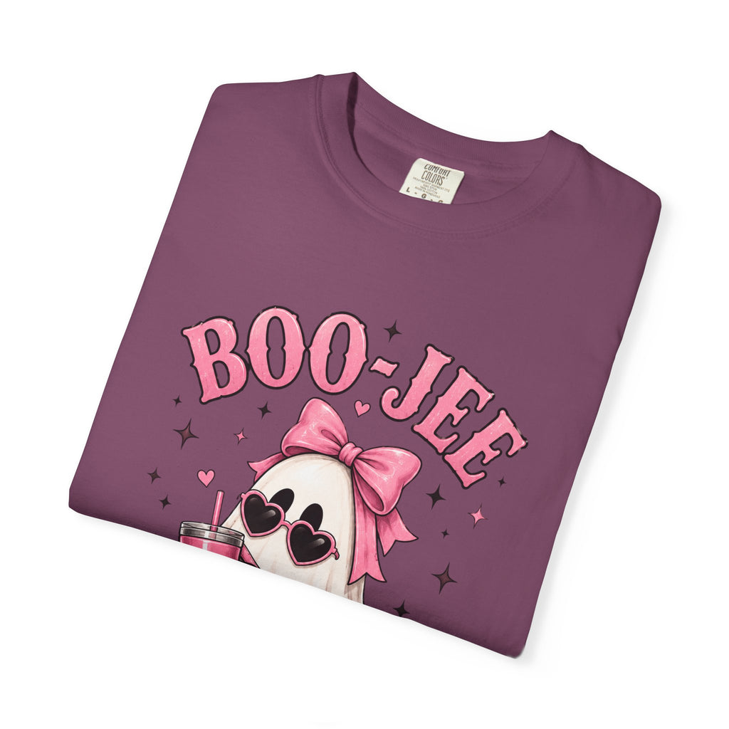 Boo-Jee Cute Ghost Tee — Pink Halloween Graphic T-Shirt