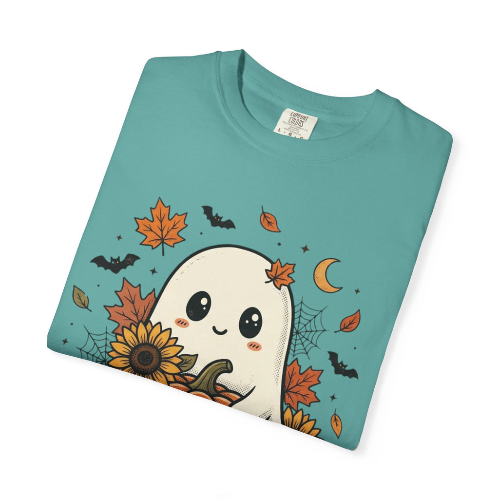 Cute Ghost Pumpkin Halloween T-Shirt — Sunflowers & Jack-O'-Lantern Tee